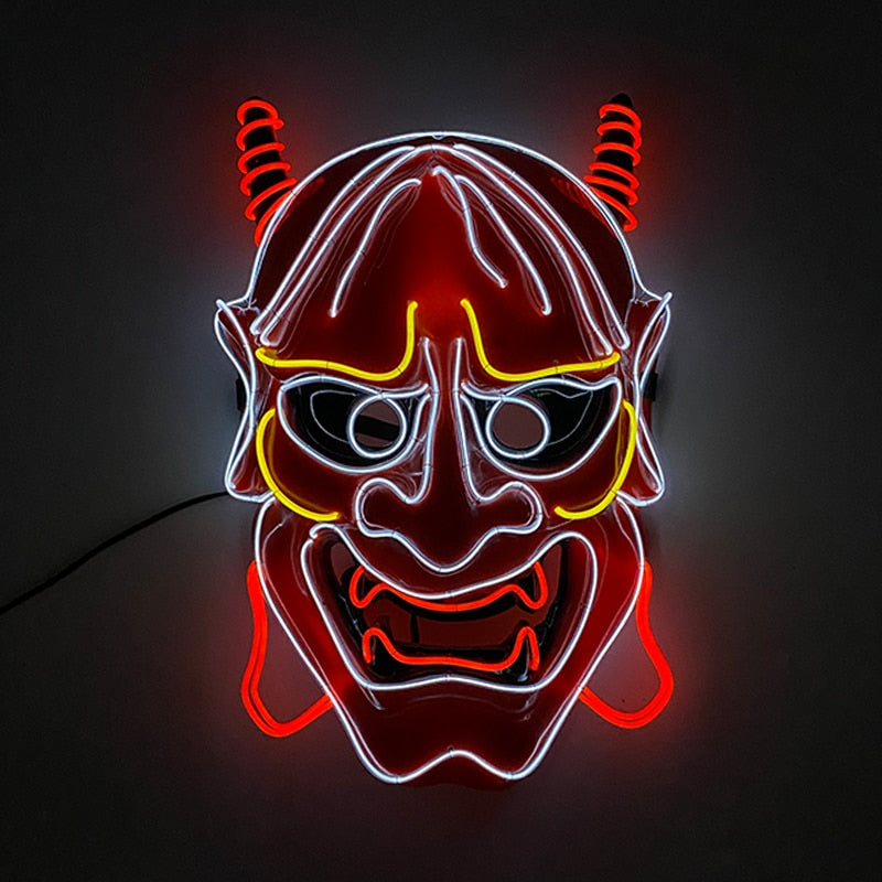 NEW LED Glowing Neon Wire Oni Demon Mask Costume
