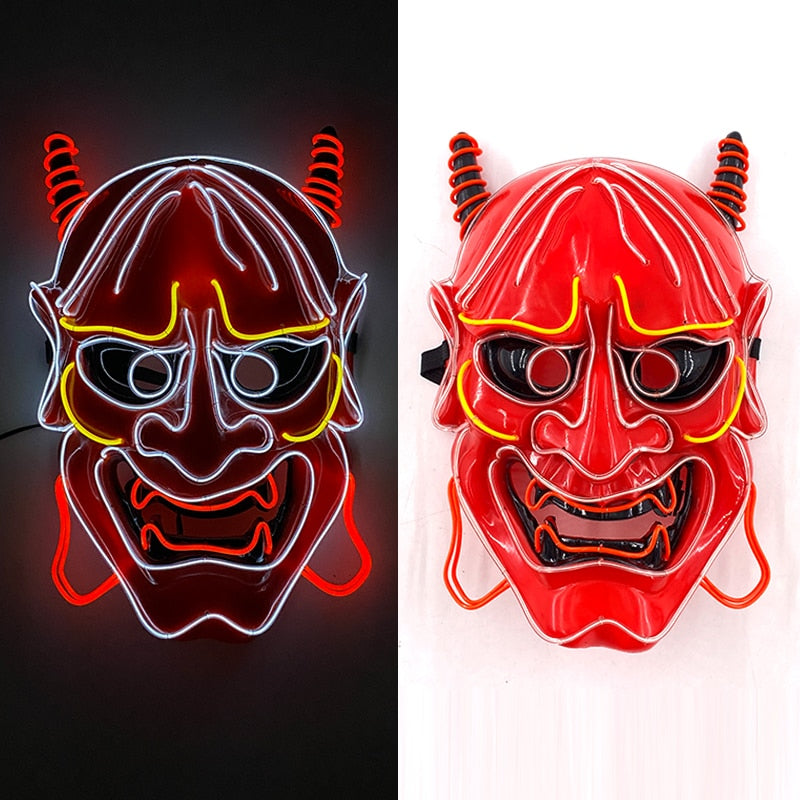 NEW LED Glowing Neon Wire Oni Demon Mask Costume - Oni Threads