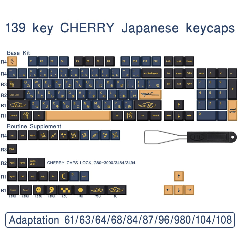 Samurai PBT Key Cap Dye Sub English Japanese Keycaps for GM Cherry MX Switch Mechanical Keyboard - Oni Threads