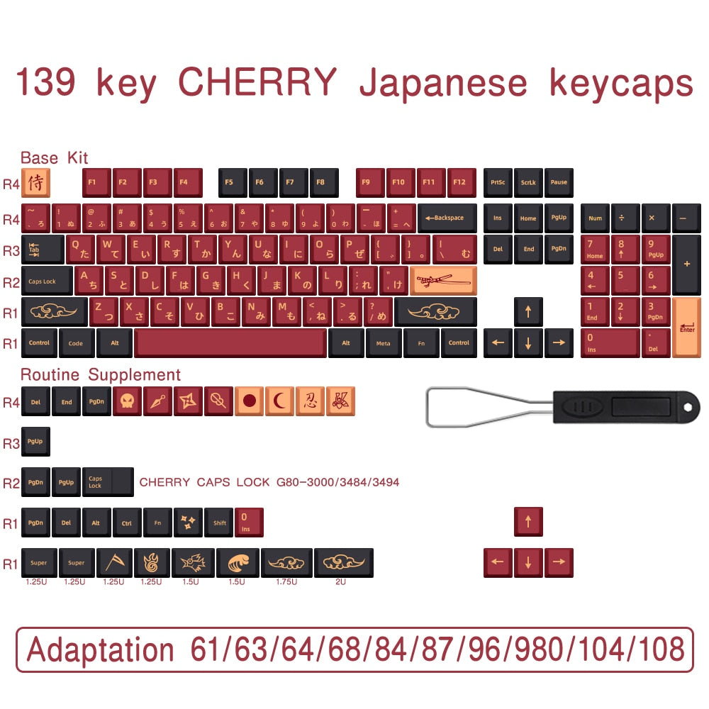 Samurai PBT Key Cap Dye Sub English Japanese Keycaps for GM Cherry MX Switch Mechanical Keyboard - Oni Threads