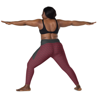 Red Seigaiha Leggings with pockets - Oni Threads