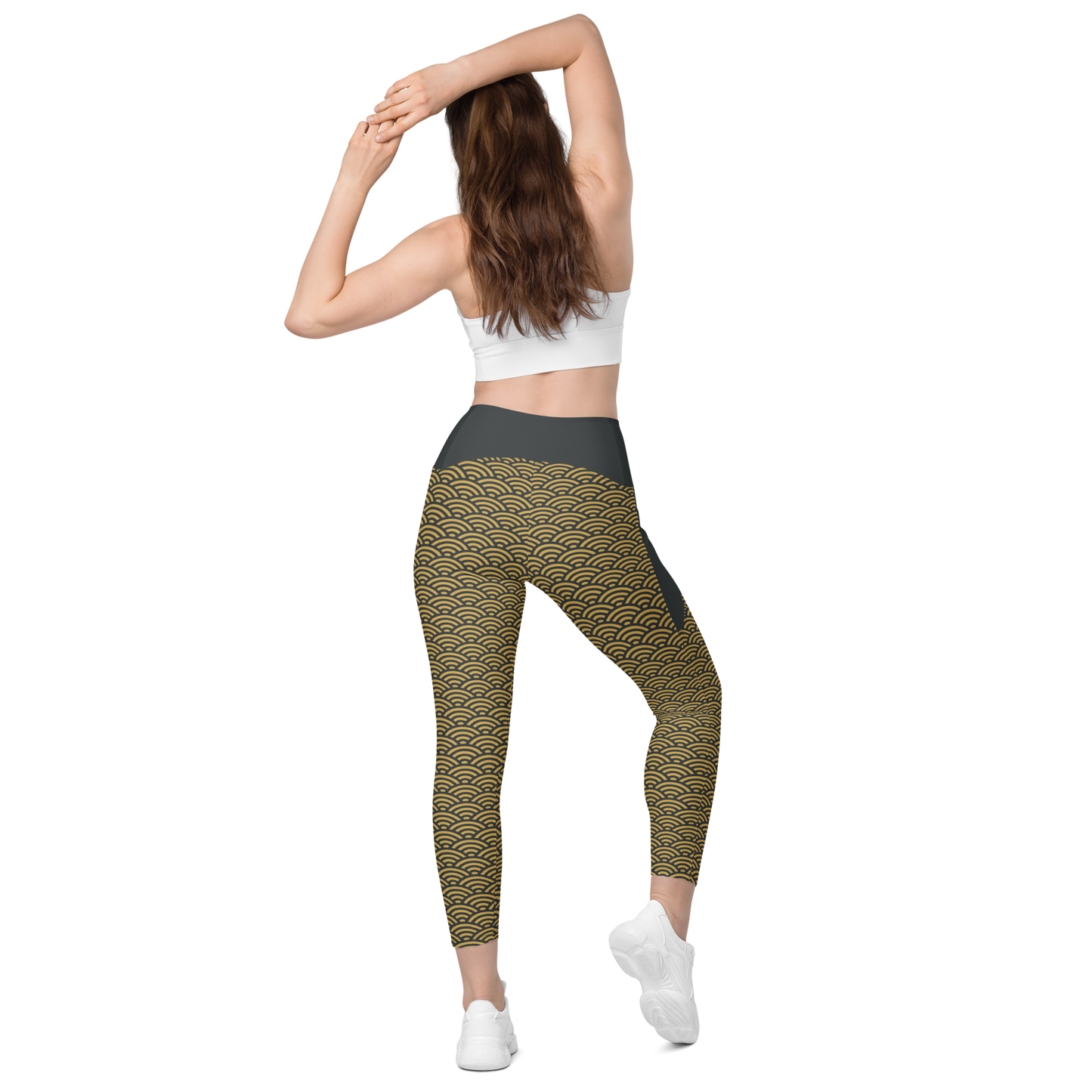 Gold Seigaiha Leggings with pockets - Oni Threads