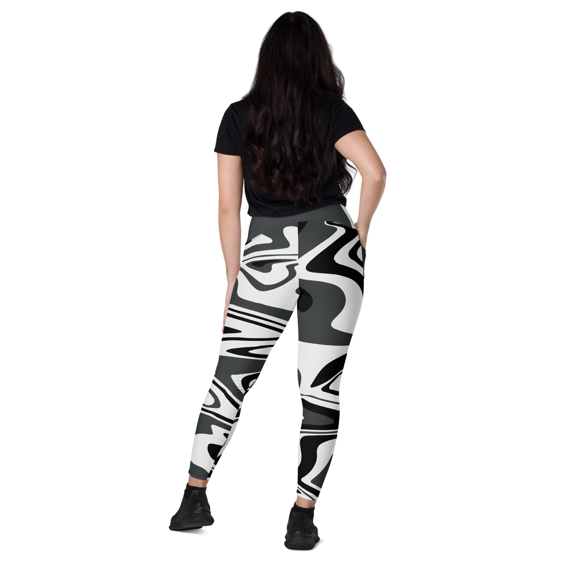 Charcoal Suminagashi Leggings with pockets - Oni Threads