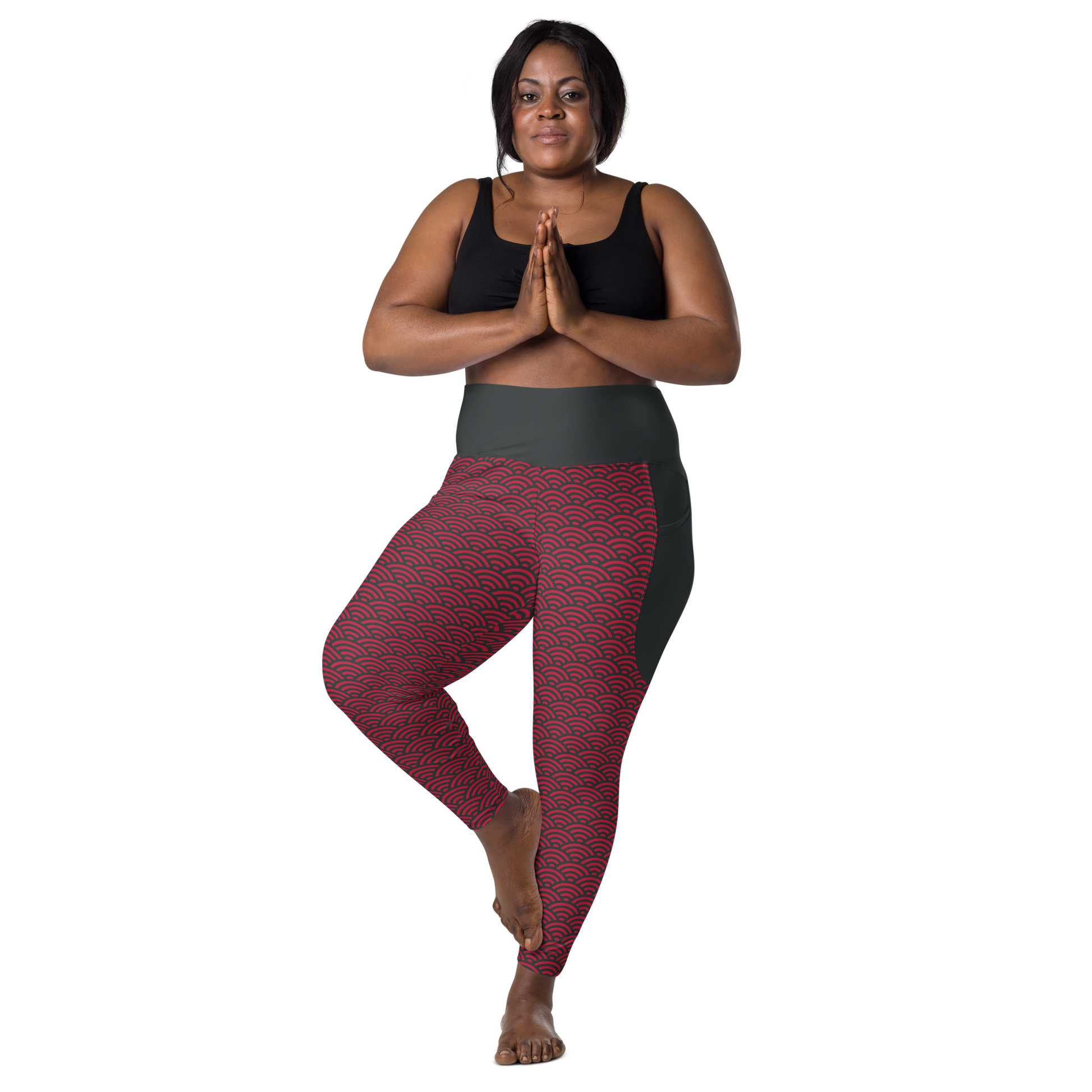 Red Seigaiha Leggings with pockets - Oni Threads