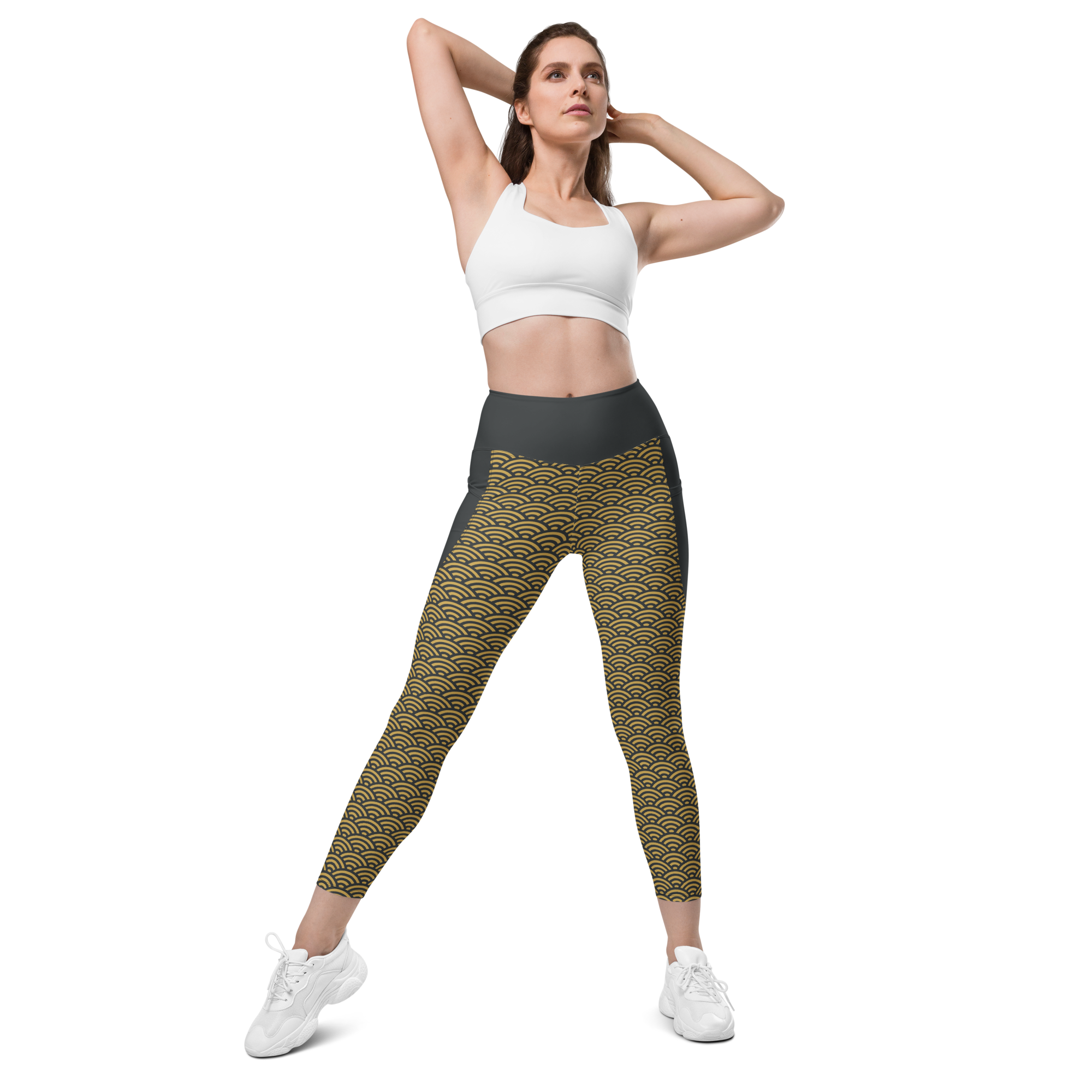 Gold Seigaiha Leggings with pockets - Oni Threads