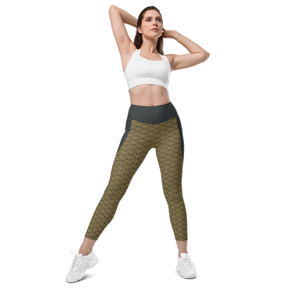 Gold Seigaiha Leggings with pockets - Oni Threads