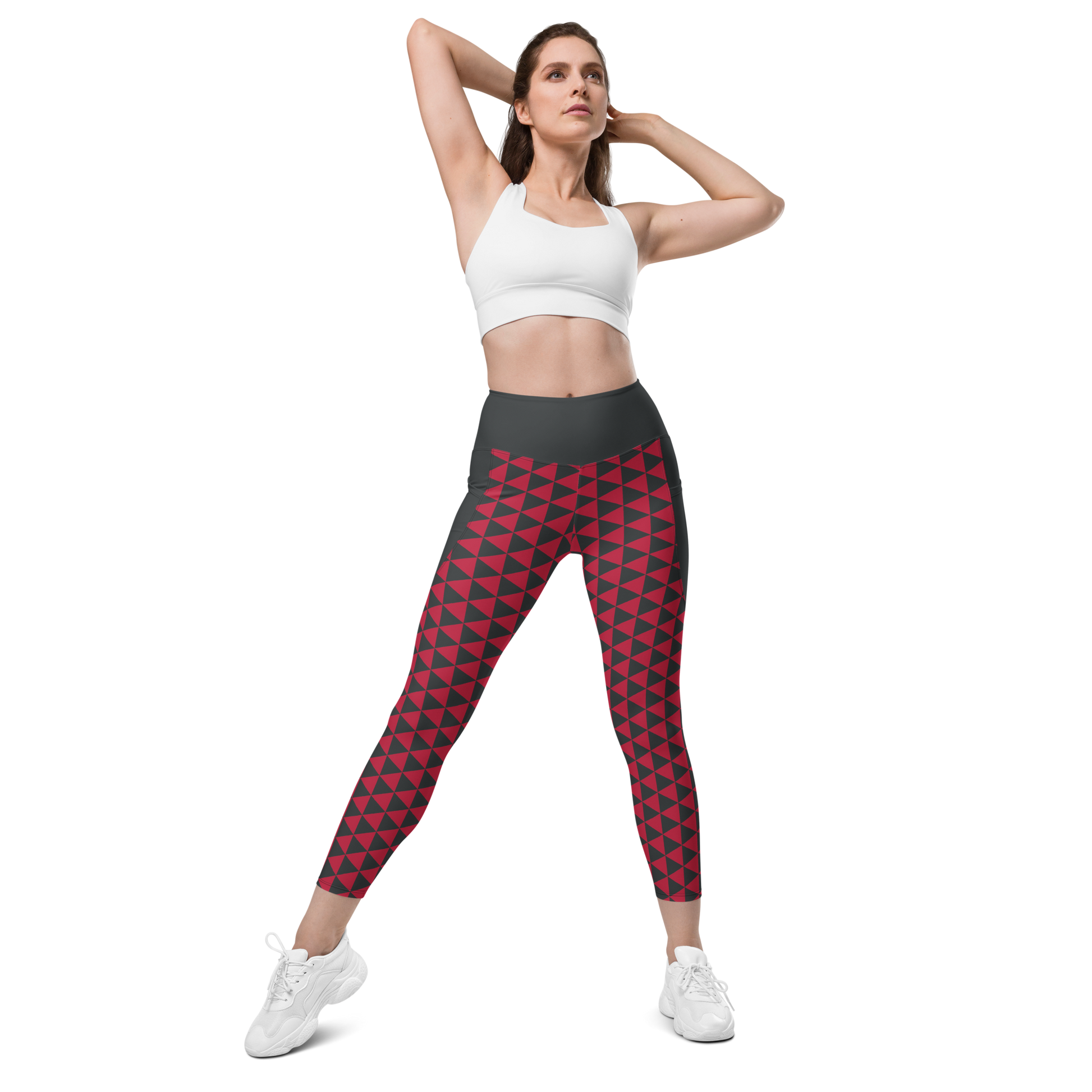 Red Uroko Leggings with pockets - Oni Threads