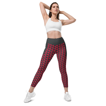 Red Uroko Leggings with pockets - Oni Threads