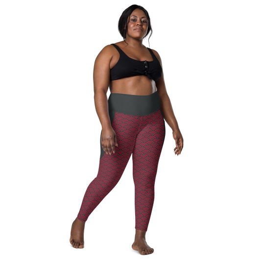 Red Seigaiha Leggings with pockets - Oni Threads