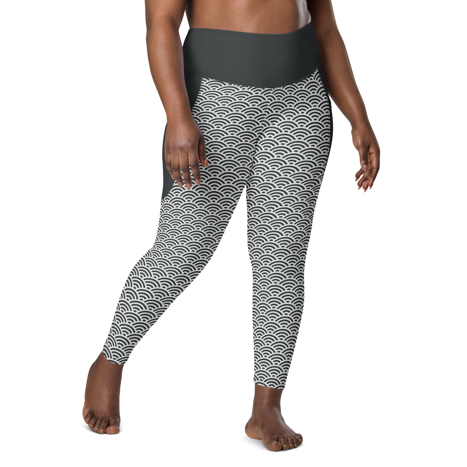 White Seigaiha Leggings with pockets - Oni Threads