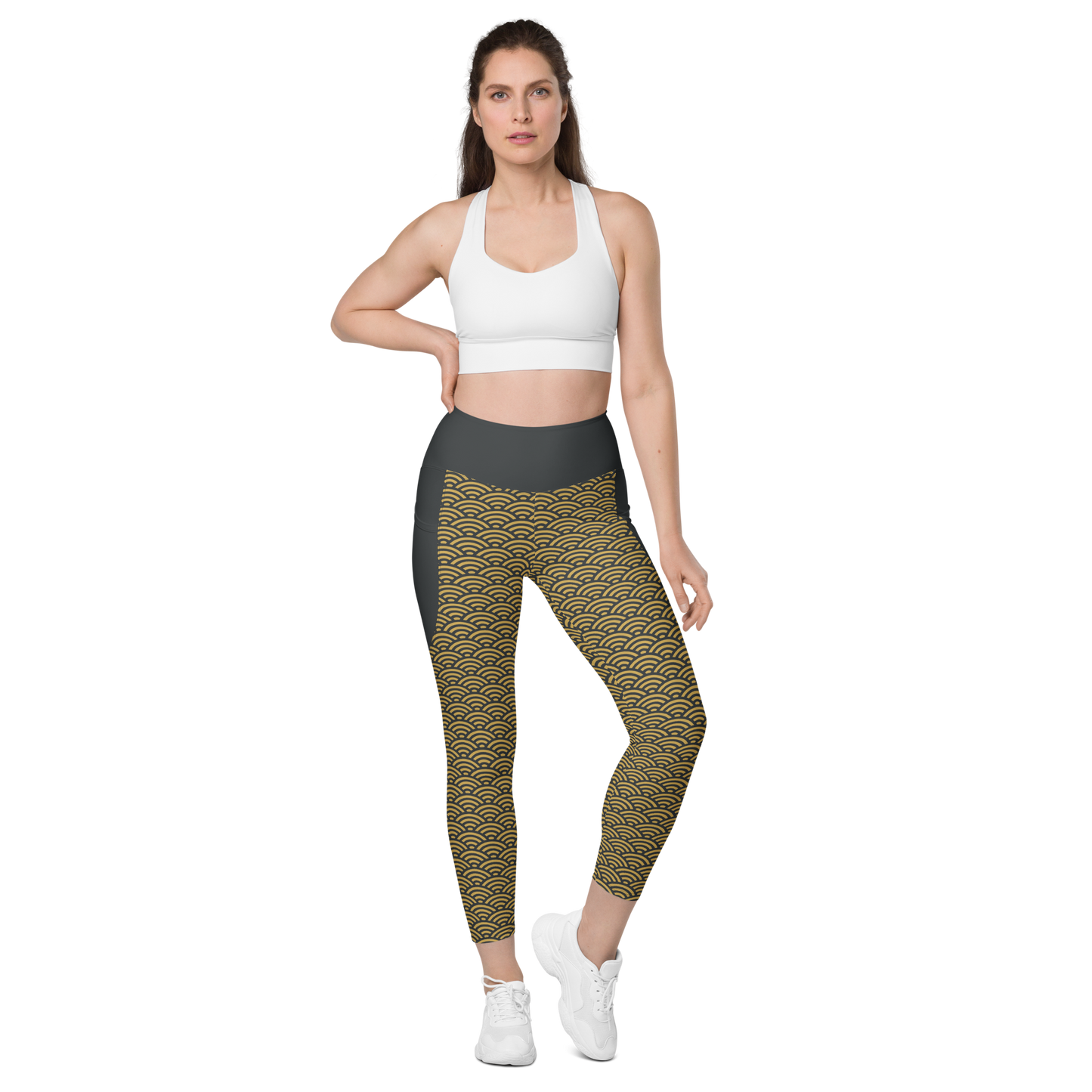 Gold Seigaiha Leggings with pockets - Oni Threads