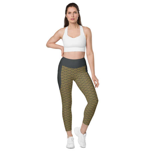 Gold Seigaiha Leggings with pockets - Oni Threads