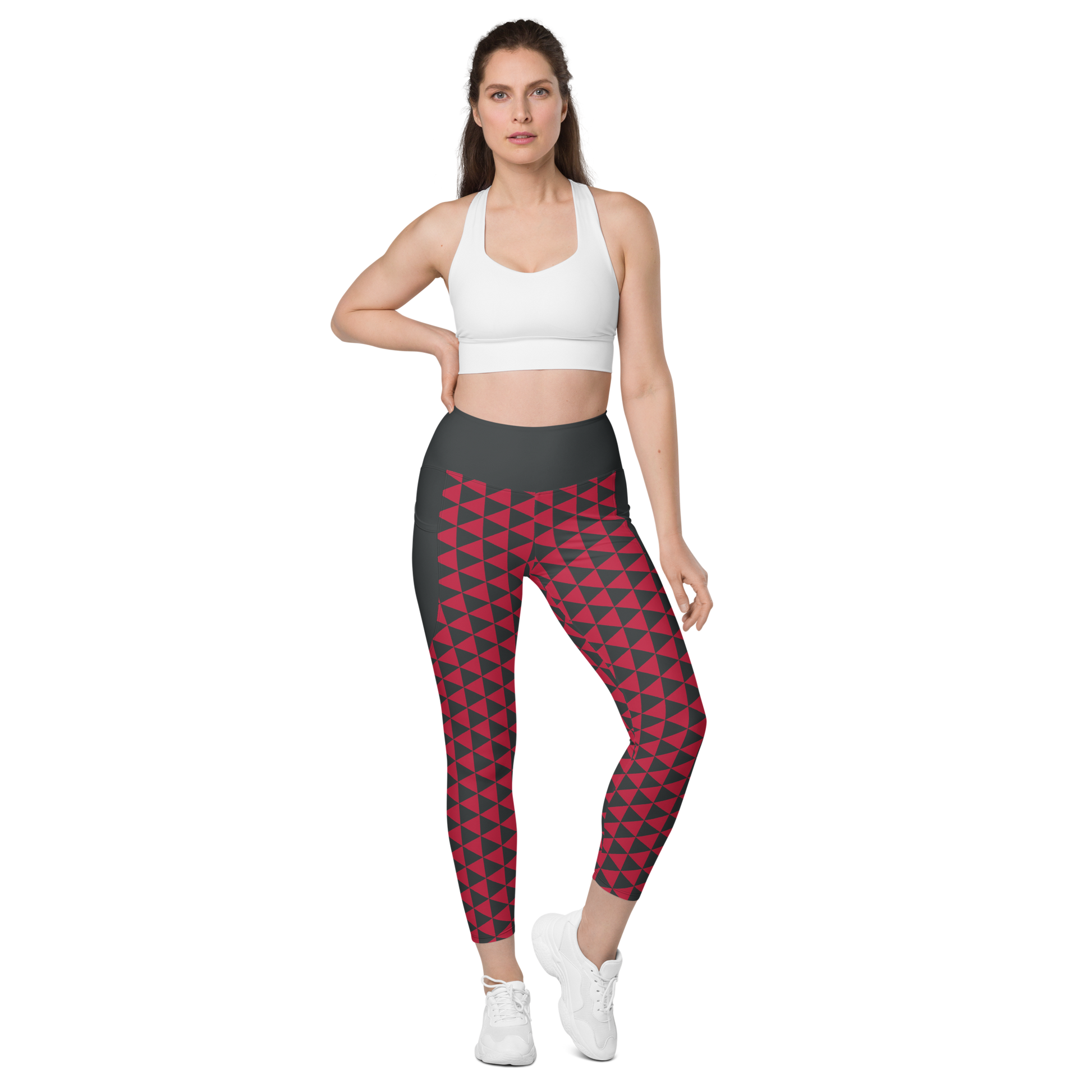 Red Uroko Leggings with pockets - Oni Threads