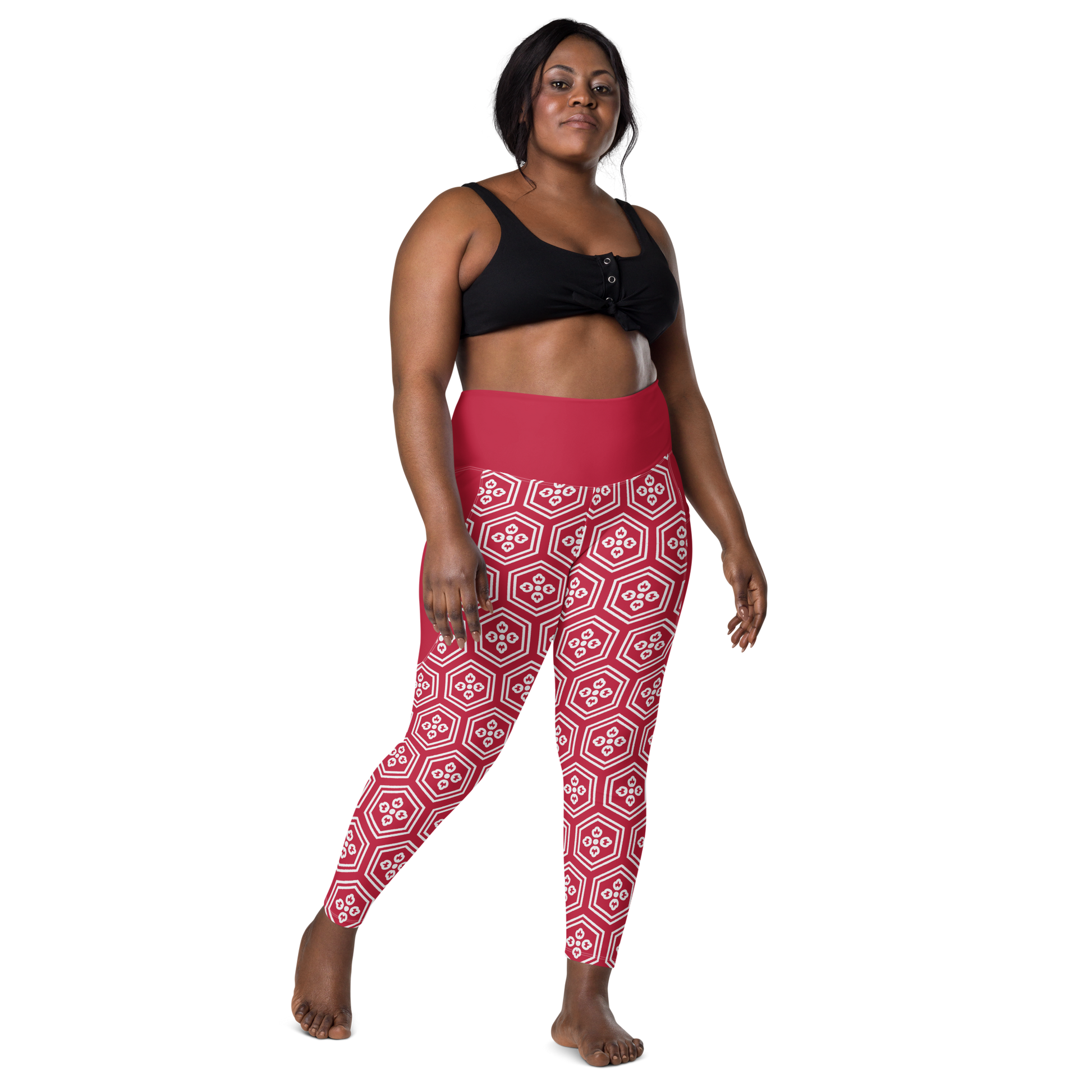 Red Kikkou Leggings with pockets - Oni Threads