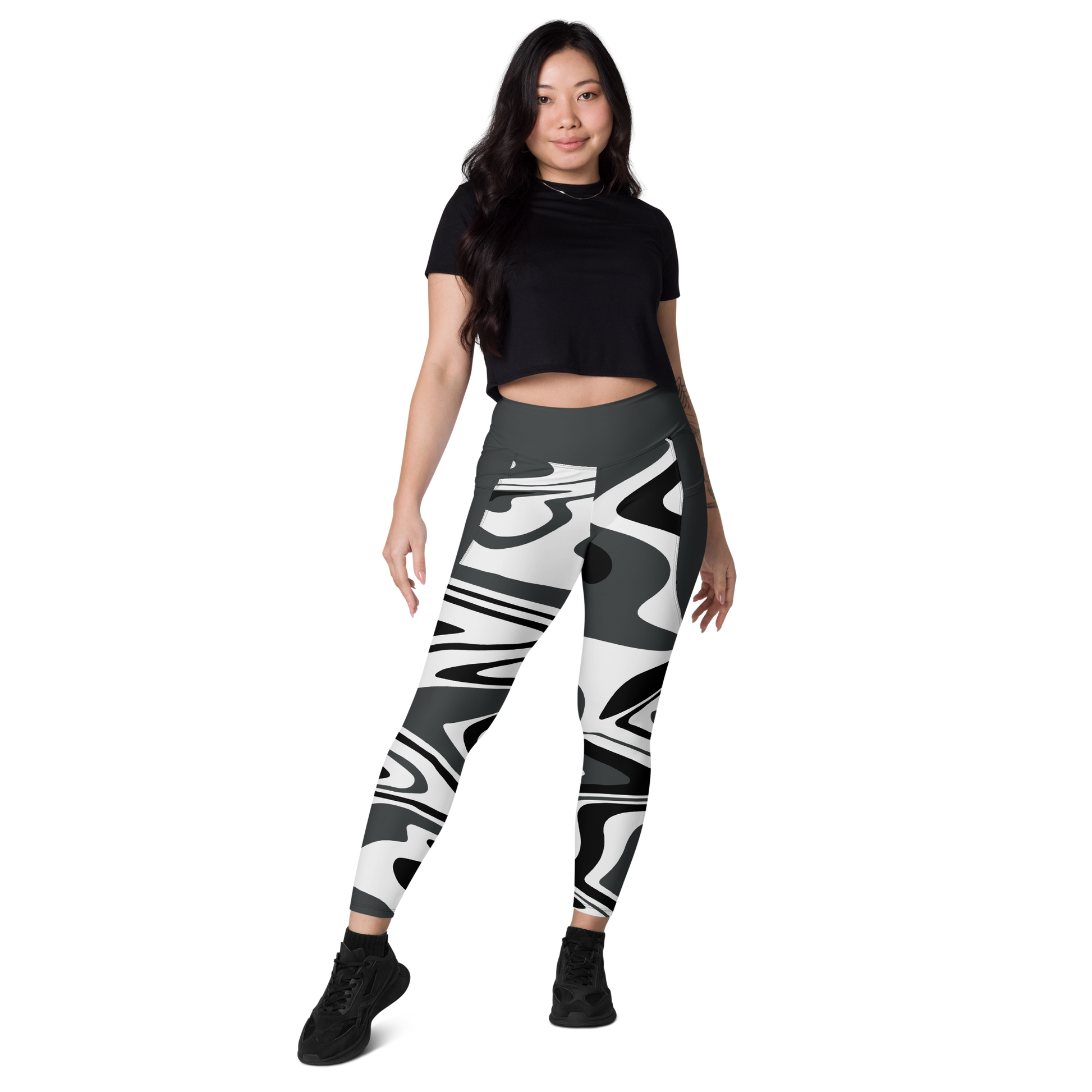 Charcoal Suminagashi Leggings with pockets - Oni Threads