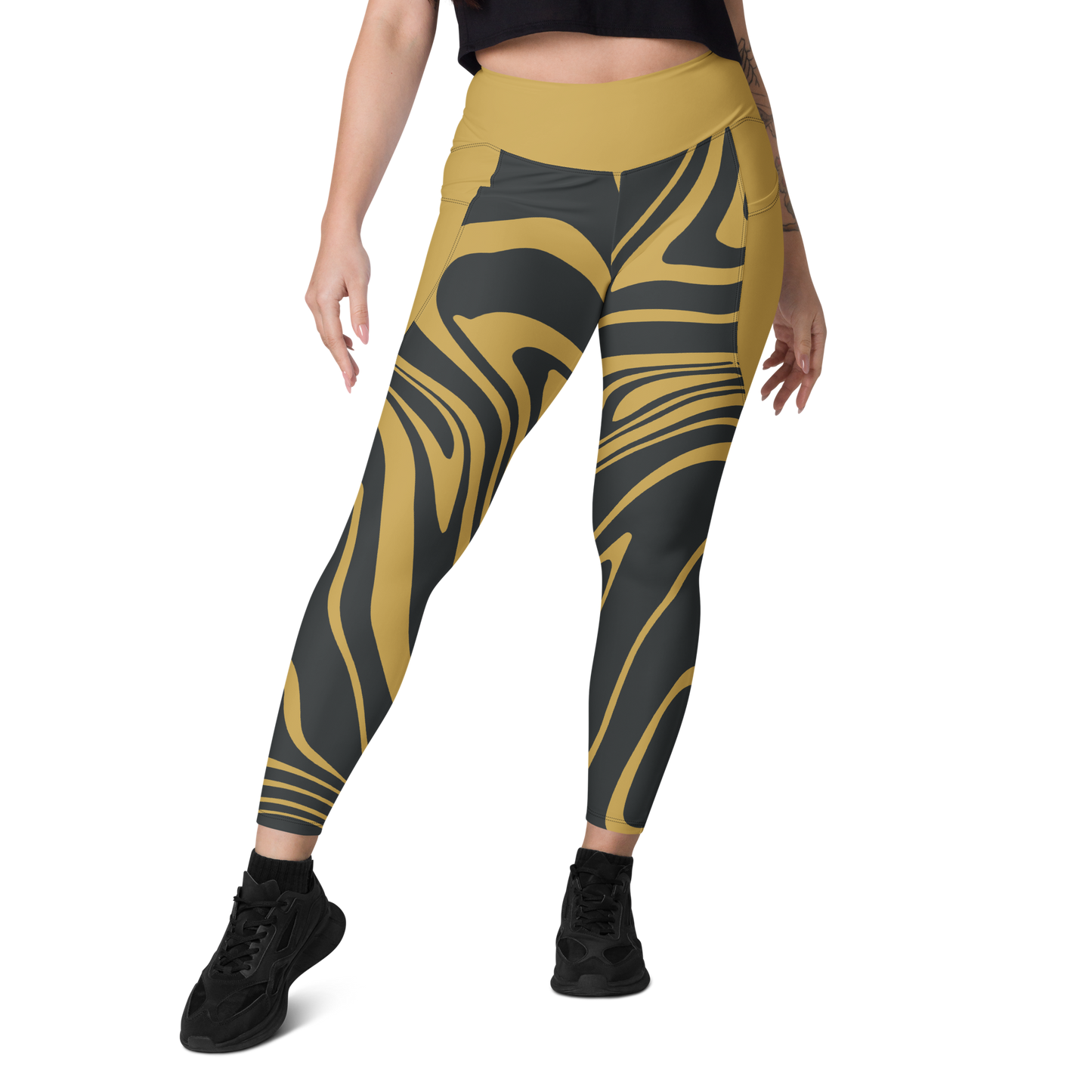 Gold Suminagashi Leggings with pockets - Oni Threads