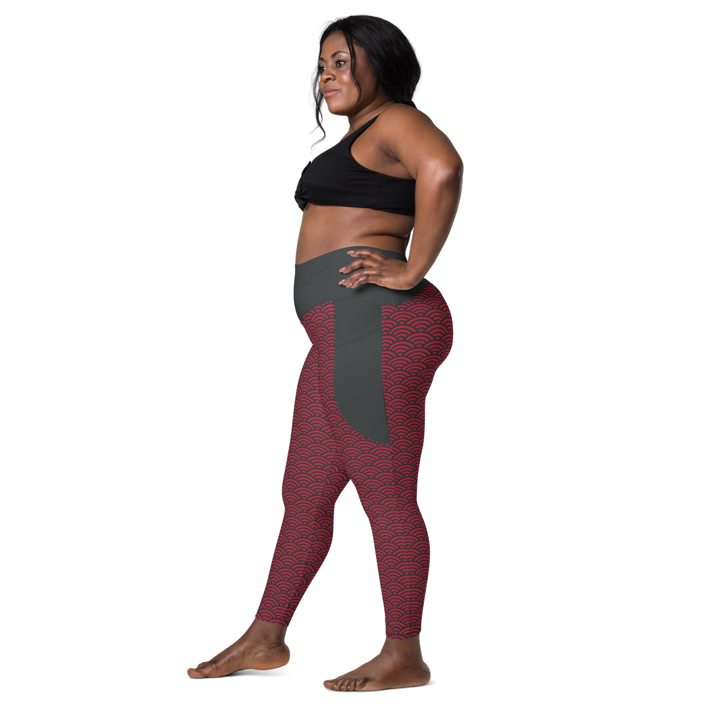 Red Seigaiha Leggings with pockets - Oni Threads