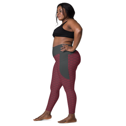 Red Seigaiha Leggings with pockets - Oni Threads