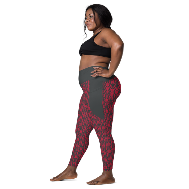 Red Seigaiha Leggings with pockets
