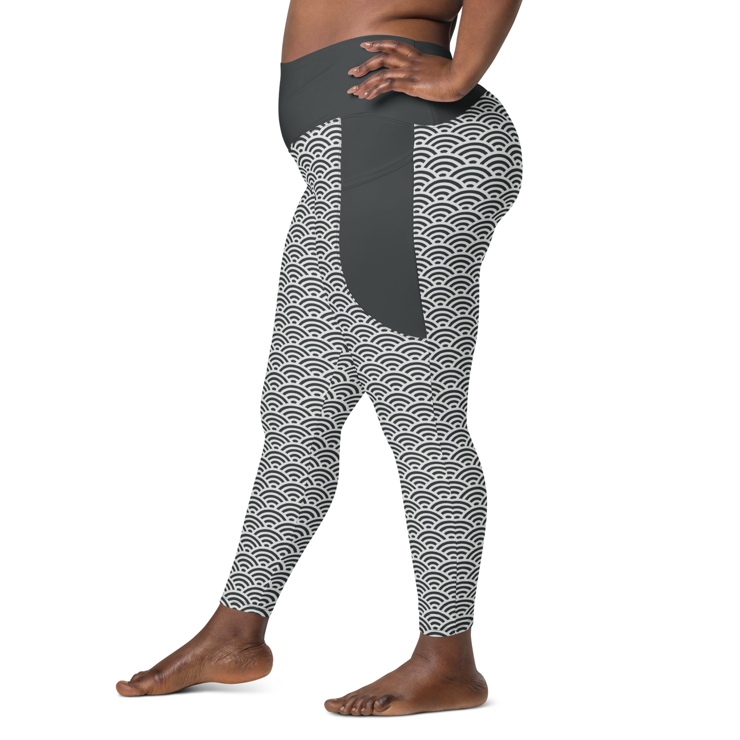 White Seigaiha Leggings with pockets - Oni Threads