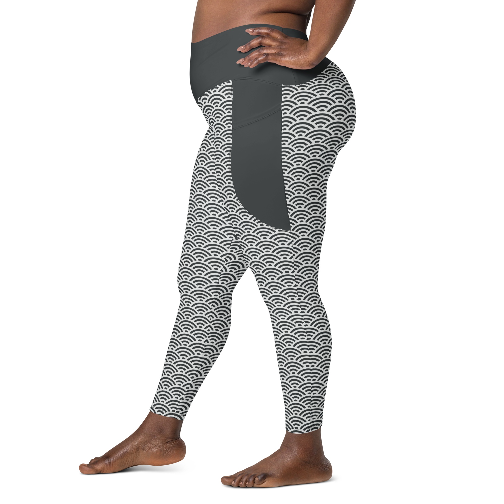 White Seigaiha Leggings with pockets