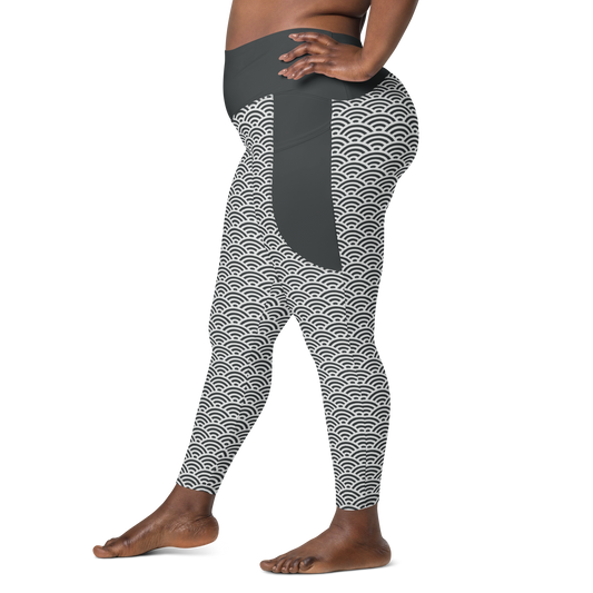 White Seigaiha Leggings with pockets - Oni Threads