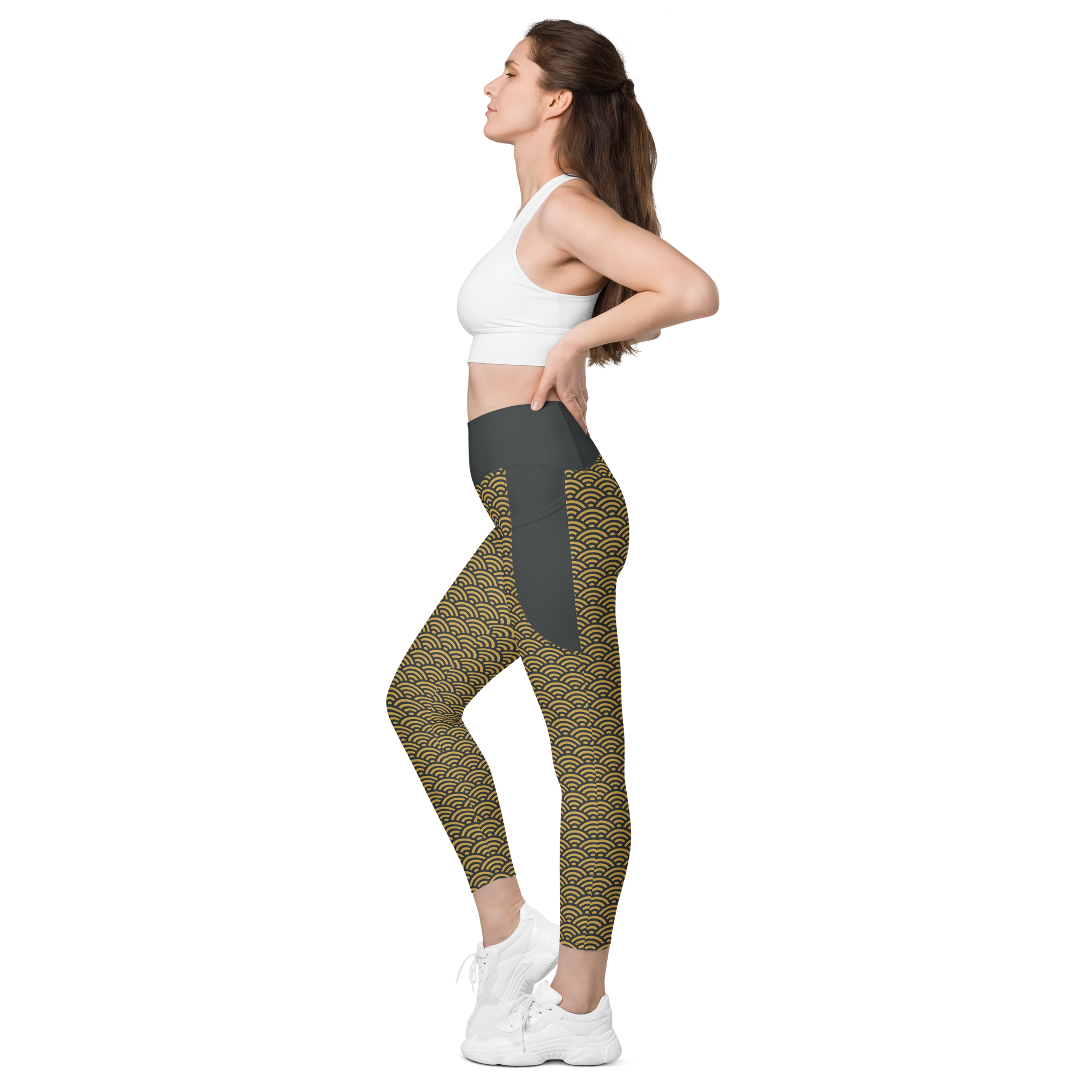 Gold Seigaiha Leggings with pockets - Oni Threads