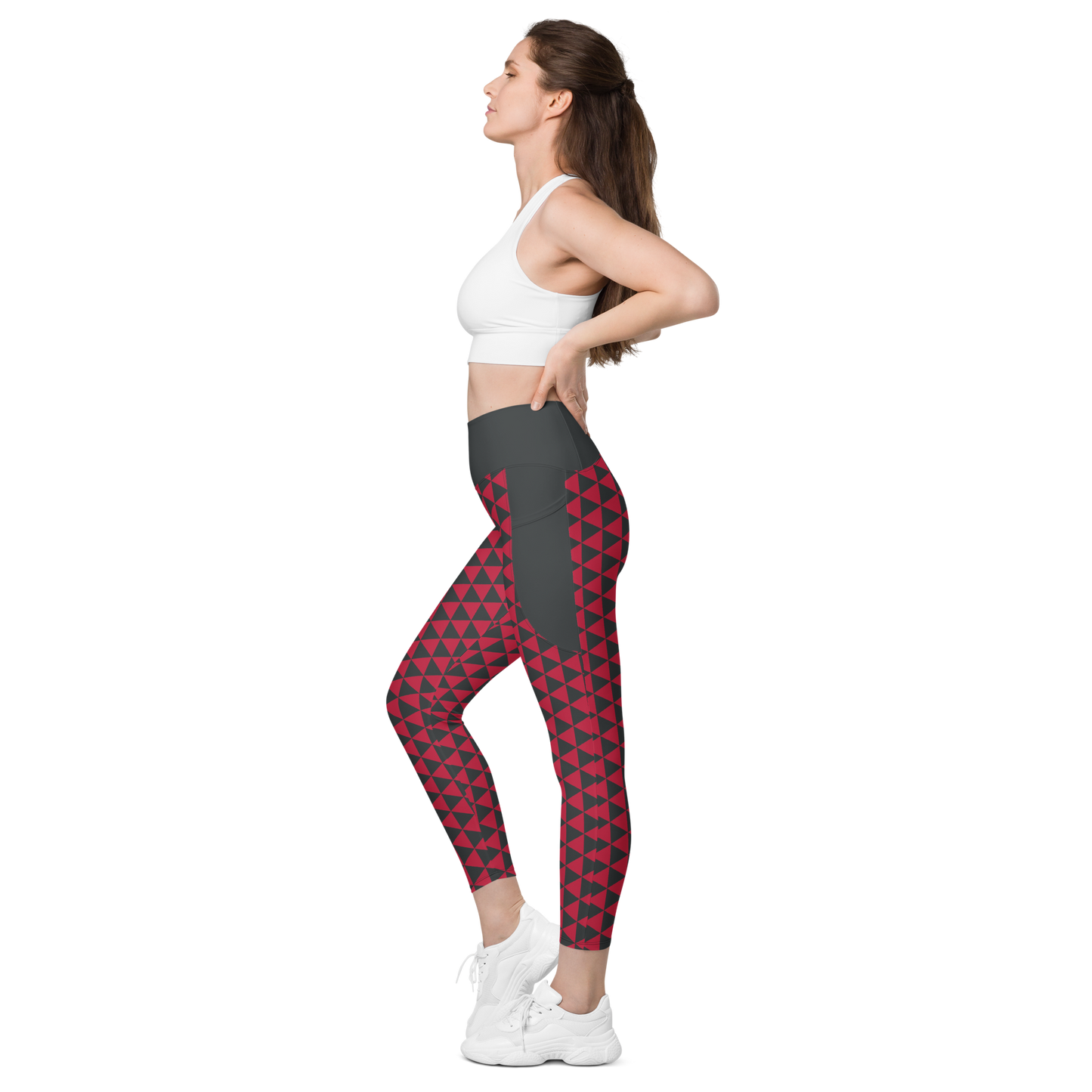 Red Uroko Leggings with pockets - Oni Threads