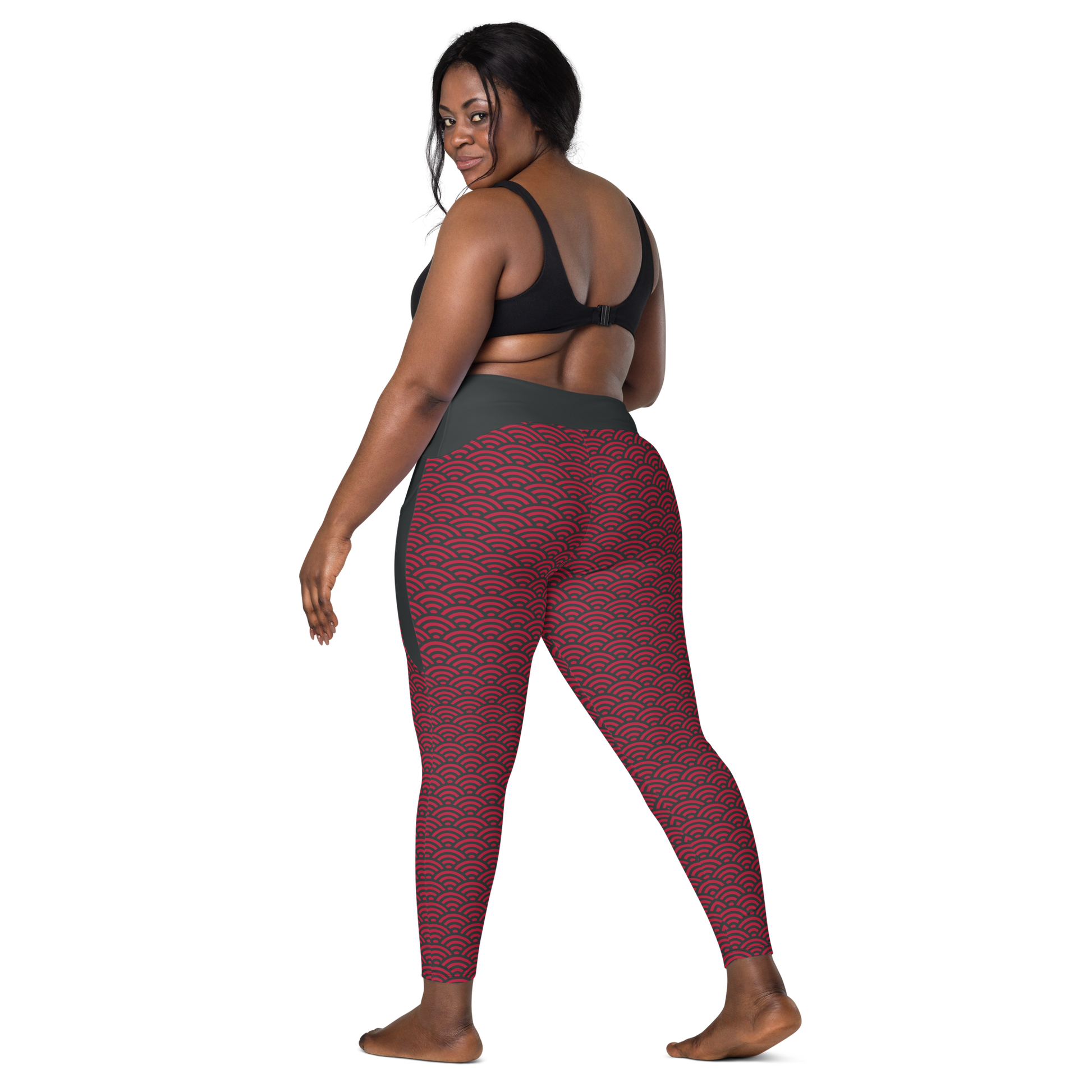 Red Seigaiha Leggings with pockets - Oni Threads