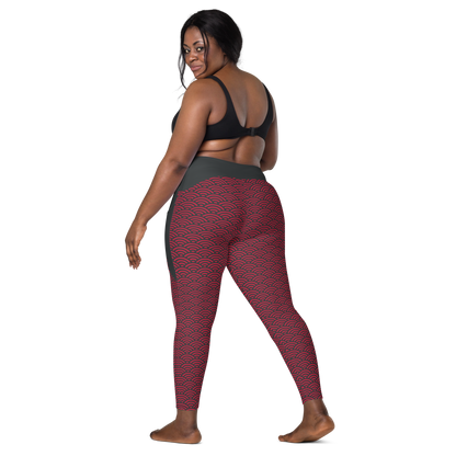 Red Seigaiha Leggings with pockets - Oni Threads