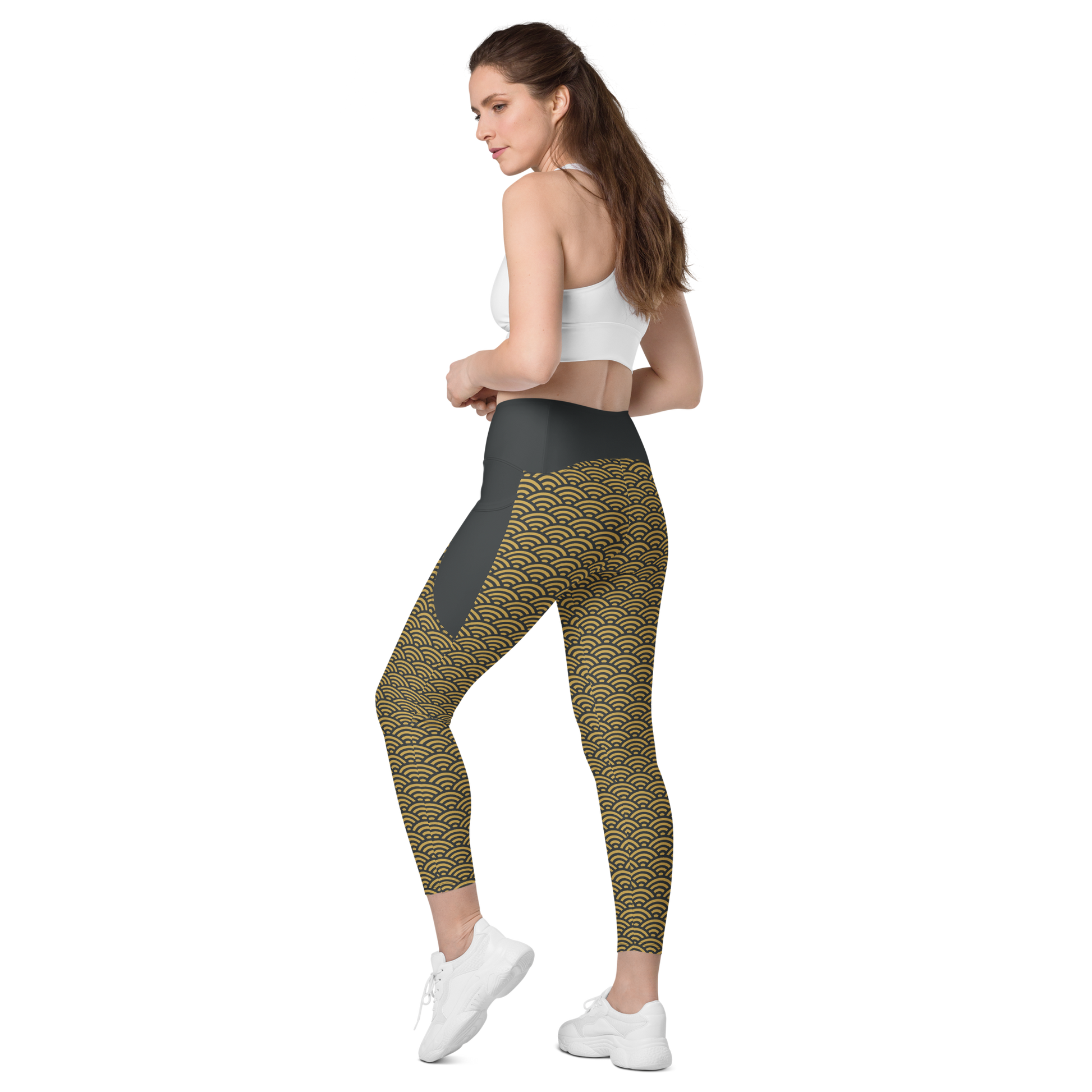 Gold Seigaiha Leggings with pockets - Oni Threads