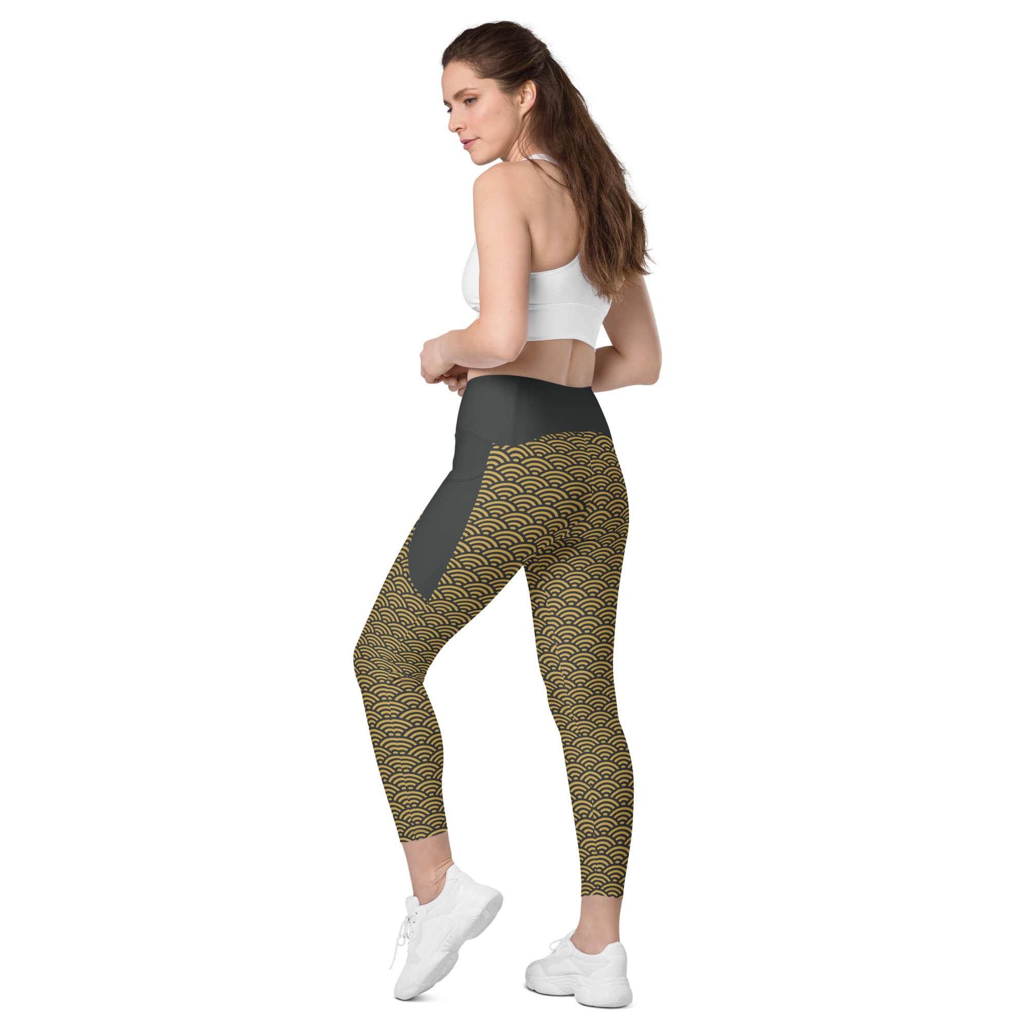 Gold Seigaiha Leggings with pockets - Oni Threads