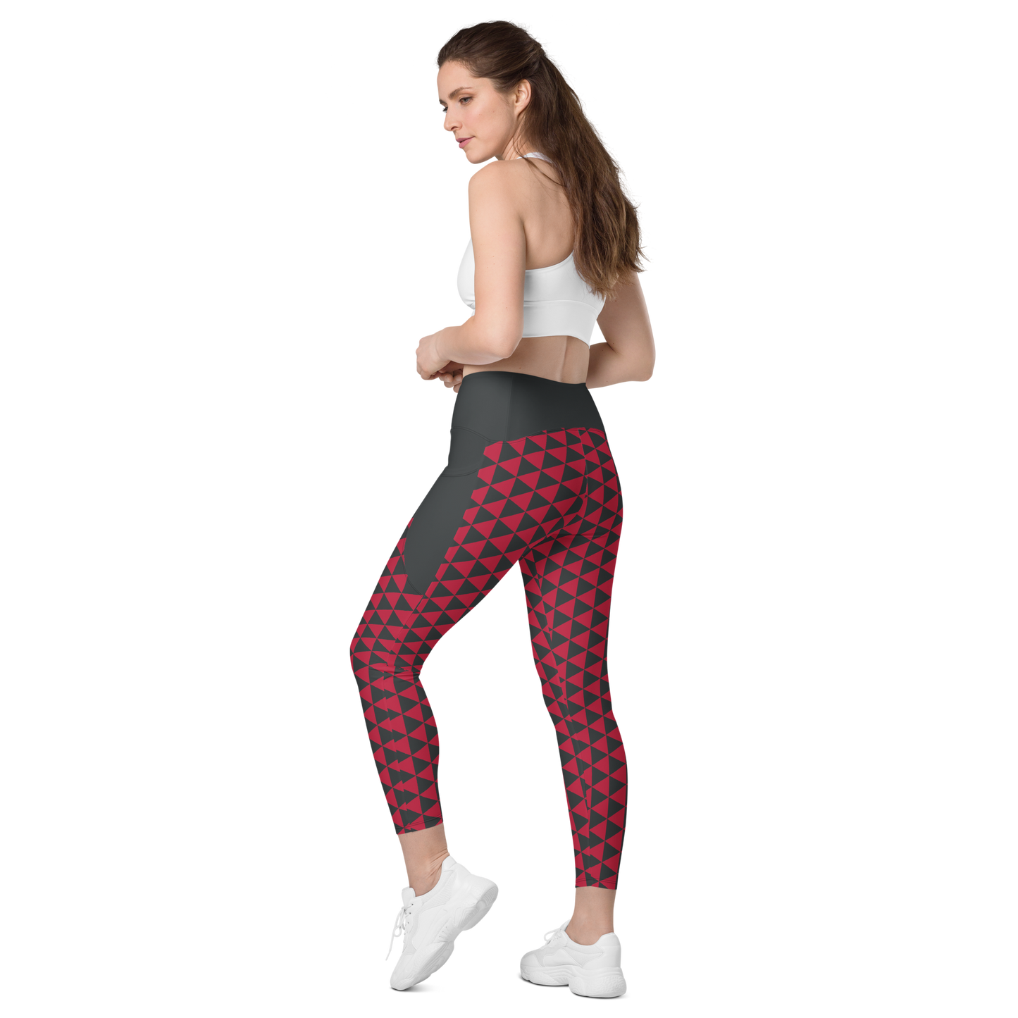 Red Uroko Leggings with pockets - Oni Threads