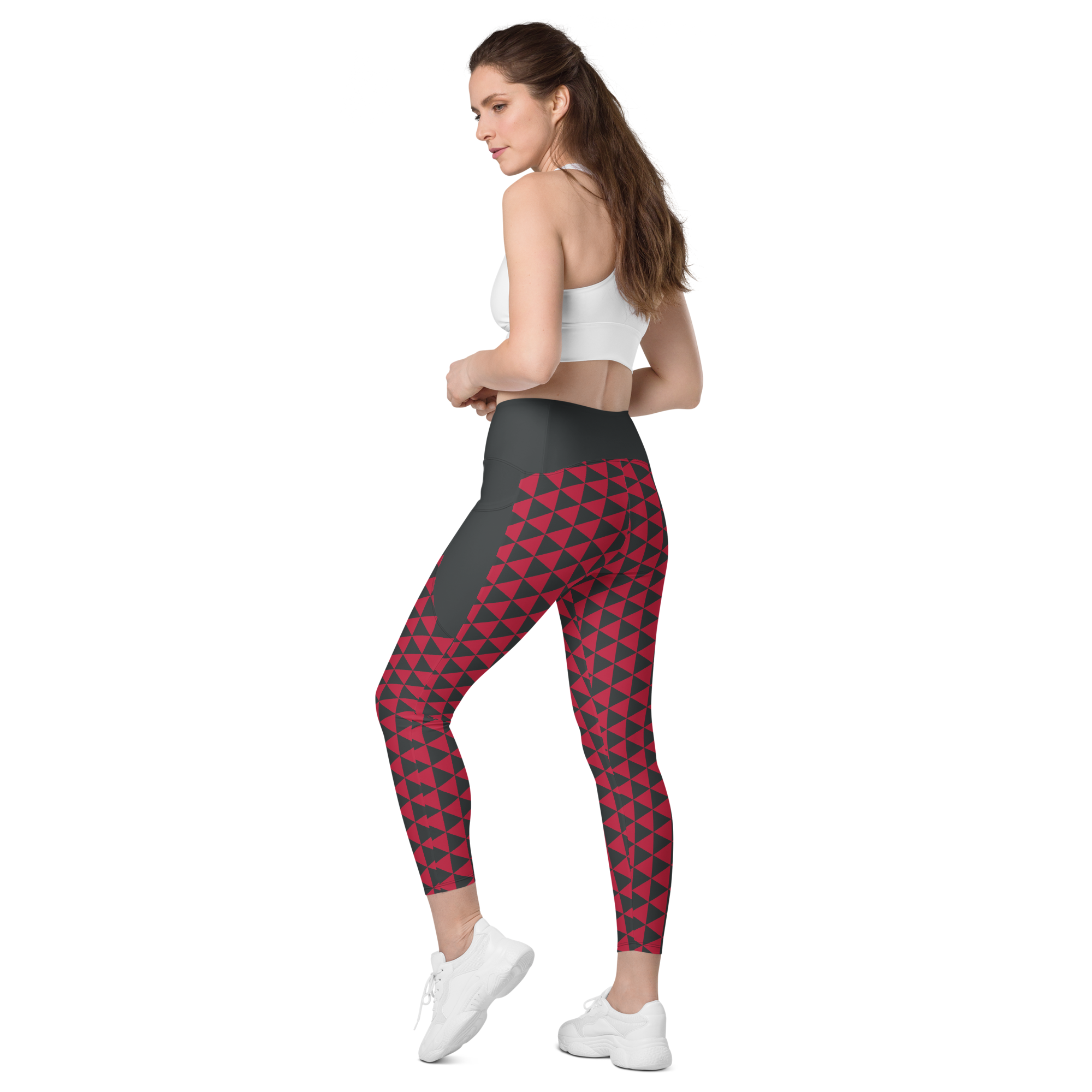 Red Uroko Leggings with pockets - Oni Threads