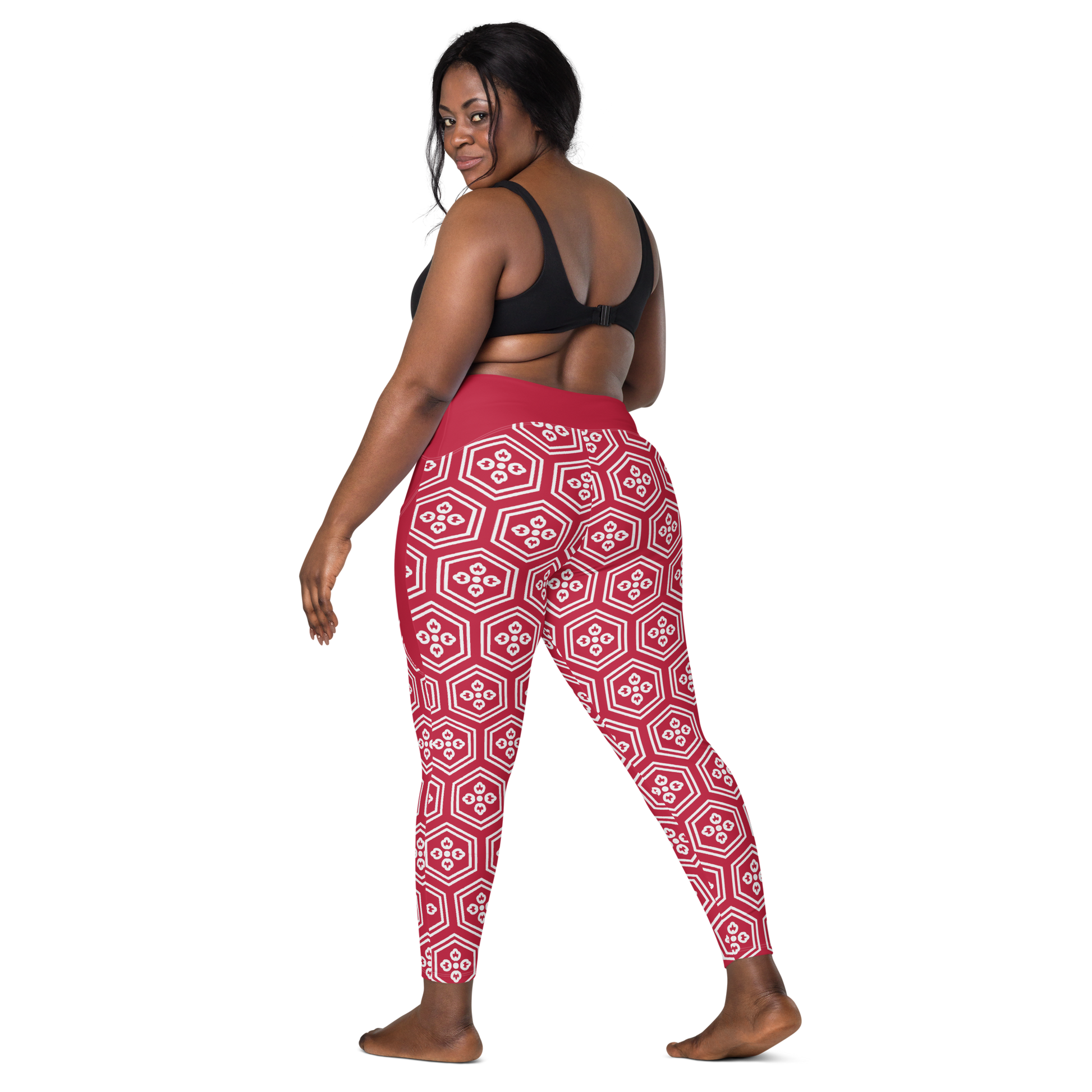 Red Kikkou Leggings with pockets - Oni Threads