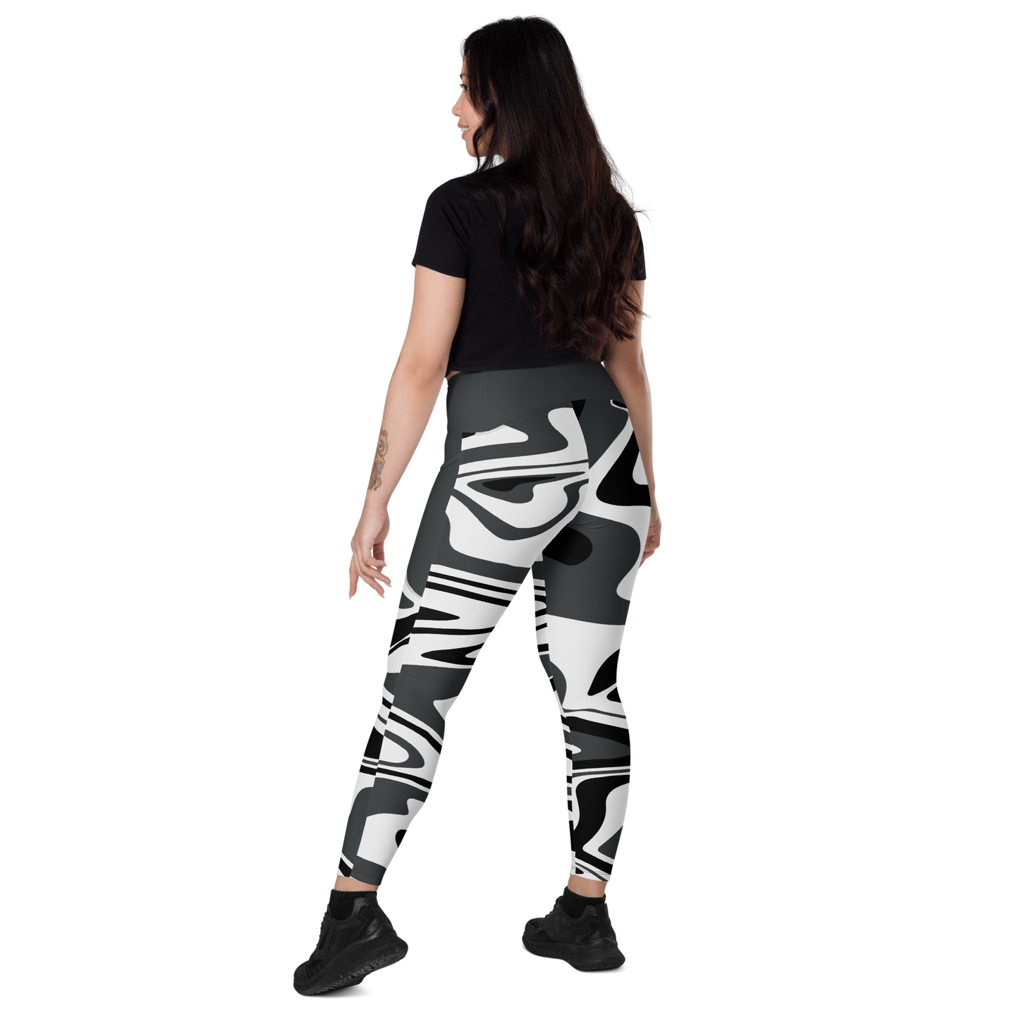 Charcoal Suminagashi Leggings with pockets - Oni Threads