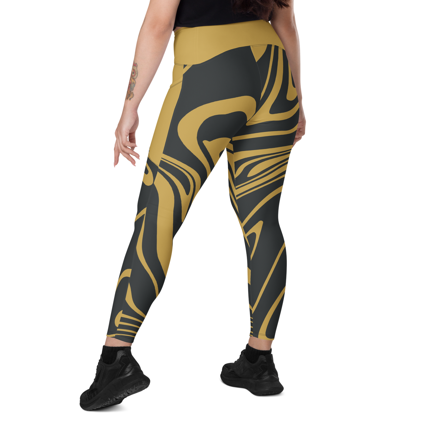 Gold Suminagashi Leggings with pockets - Oni Threads