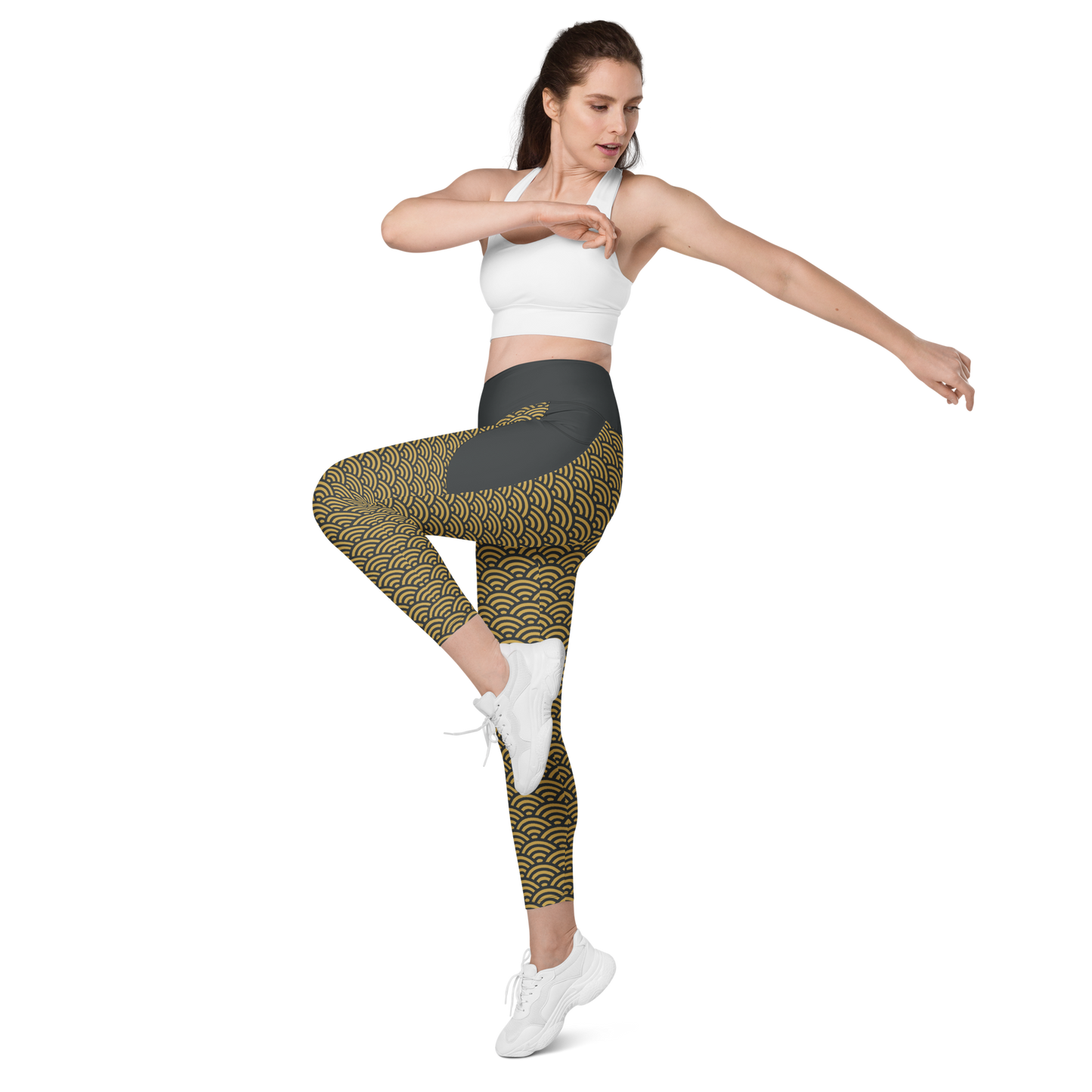 Gold Seigaiha Leggings with pockets - Oni Threads