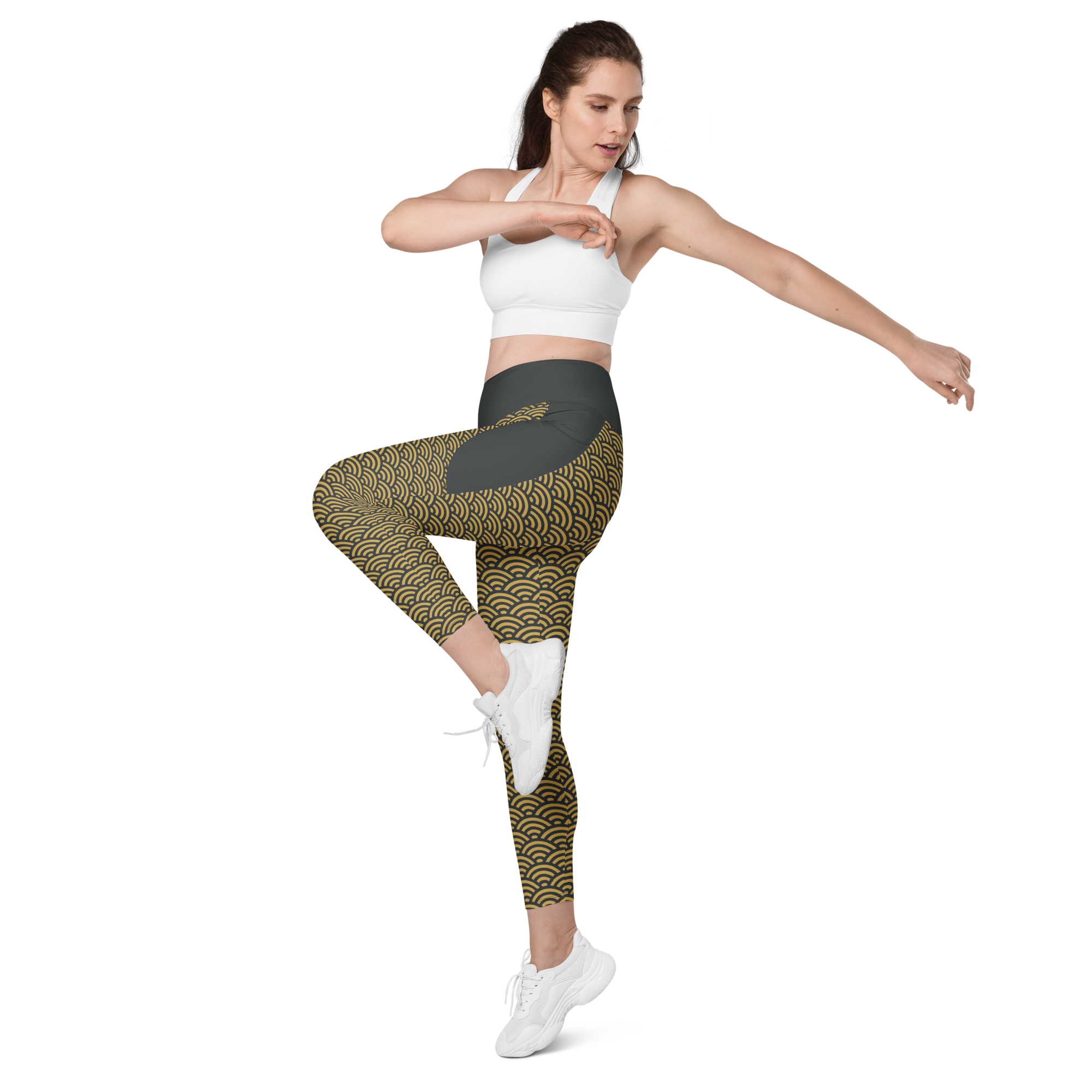 Gold Seigaiha Leggings with pockets - Oni Threads