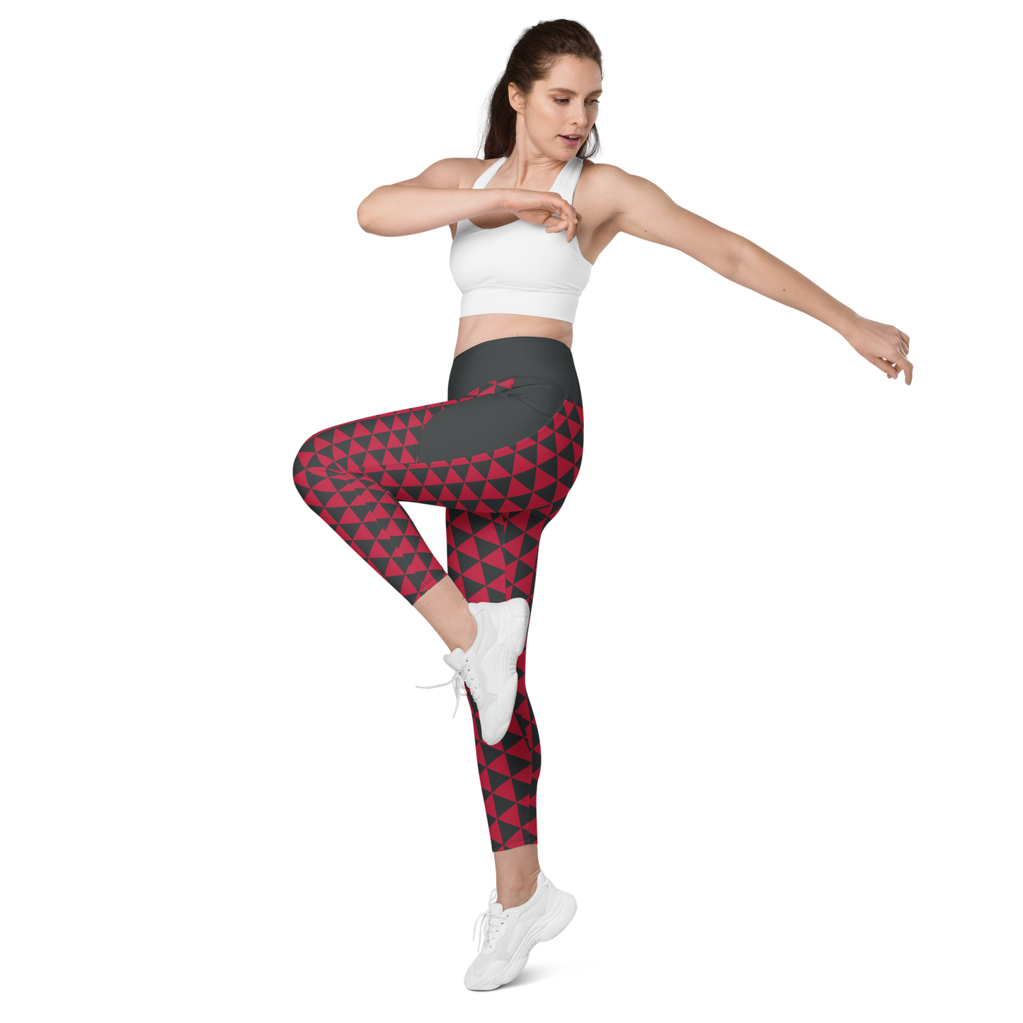 Red Uroko Leggings with pockets - Oni Threads