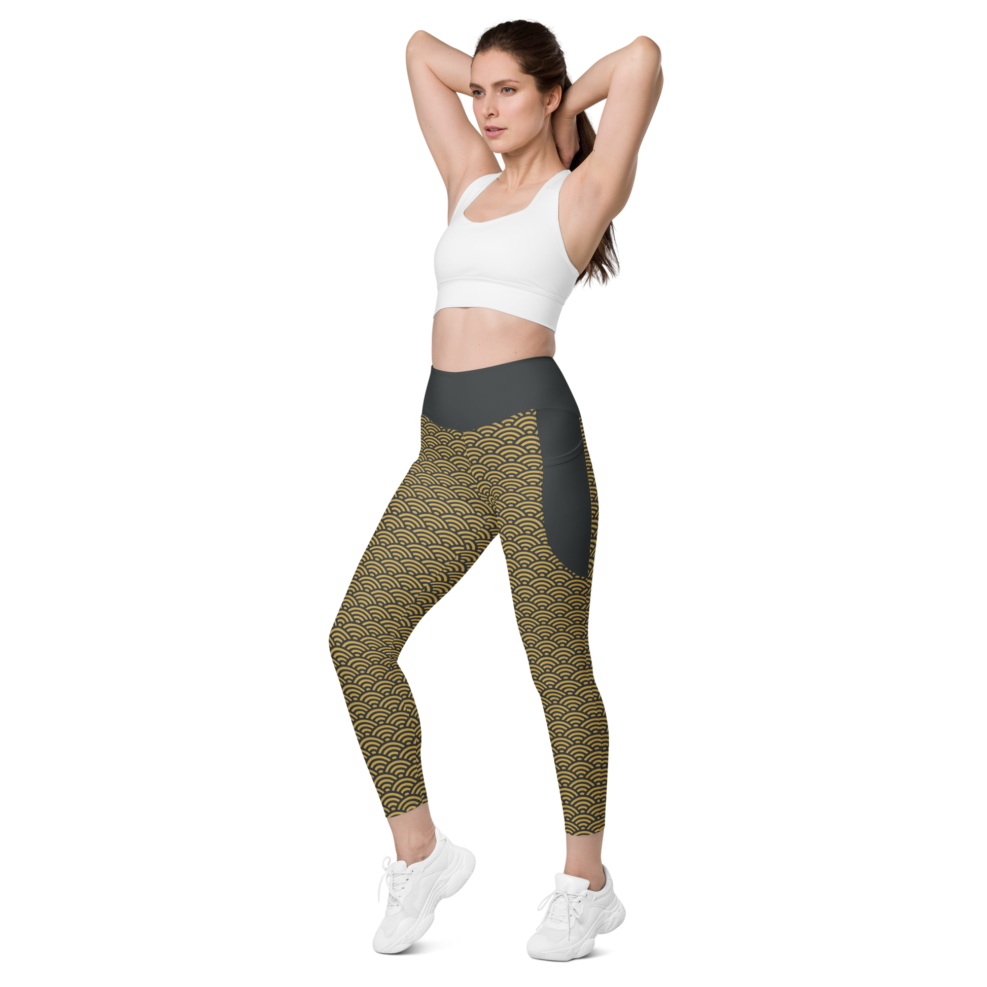 Gold Seigaiha Leggings with pockets - Oni Threads