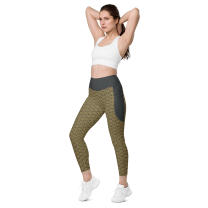 Gold Seigaiha Leggings with pockets - Oni Threads