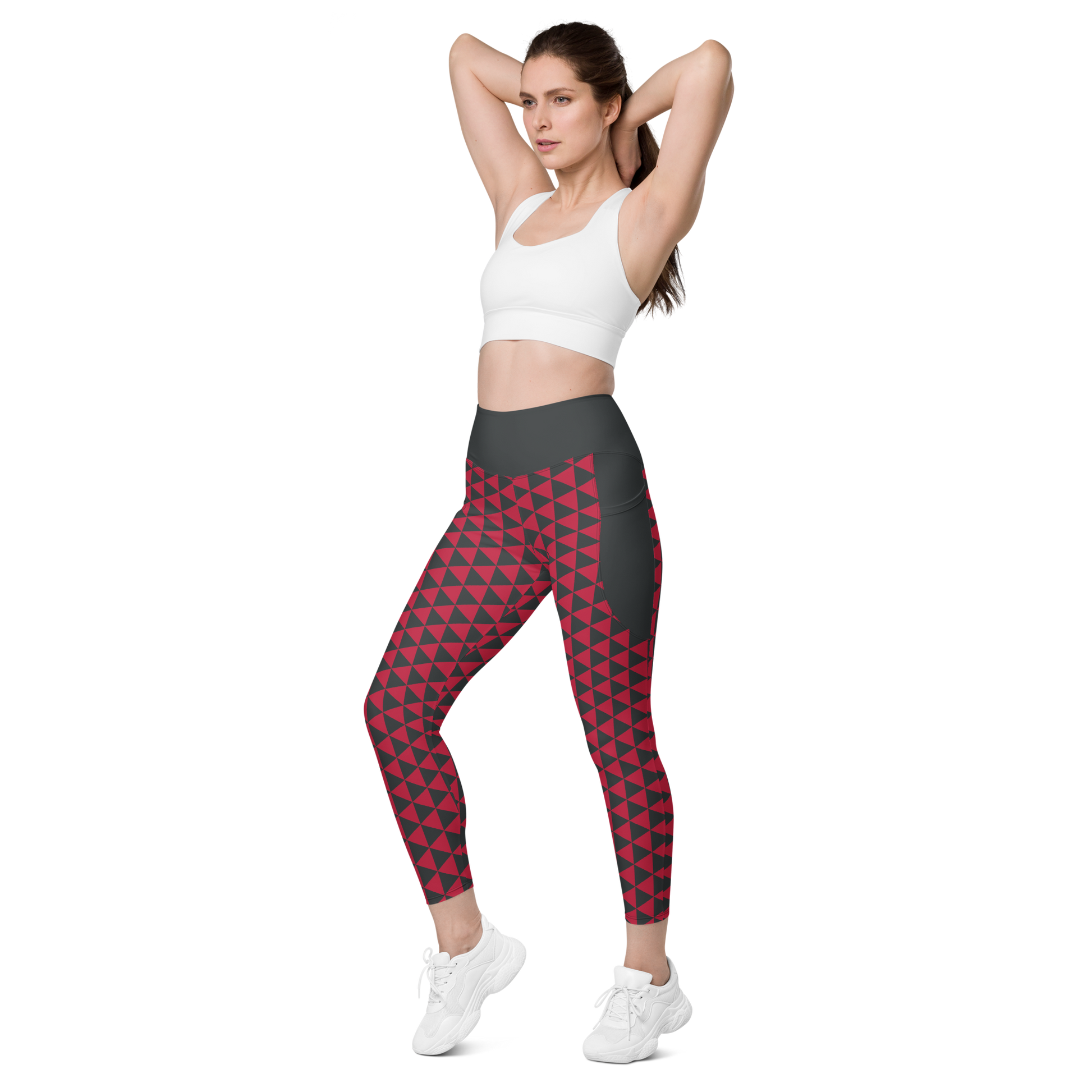 Red Uroko Leggings with pockets - Oni Threads