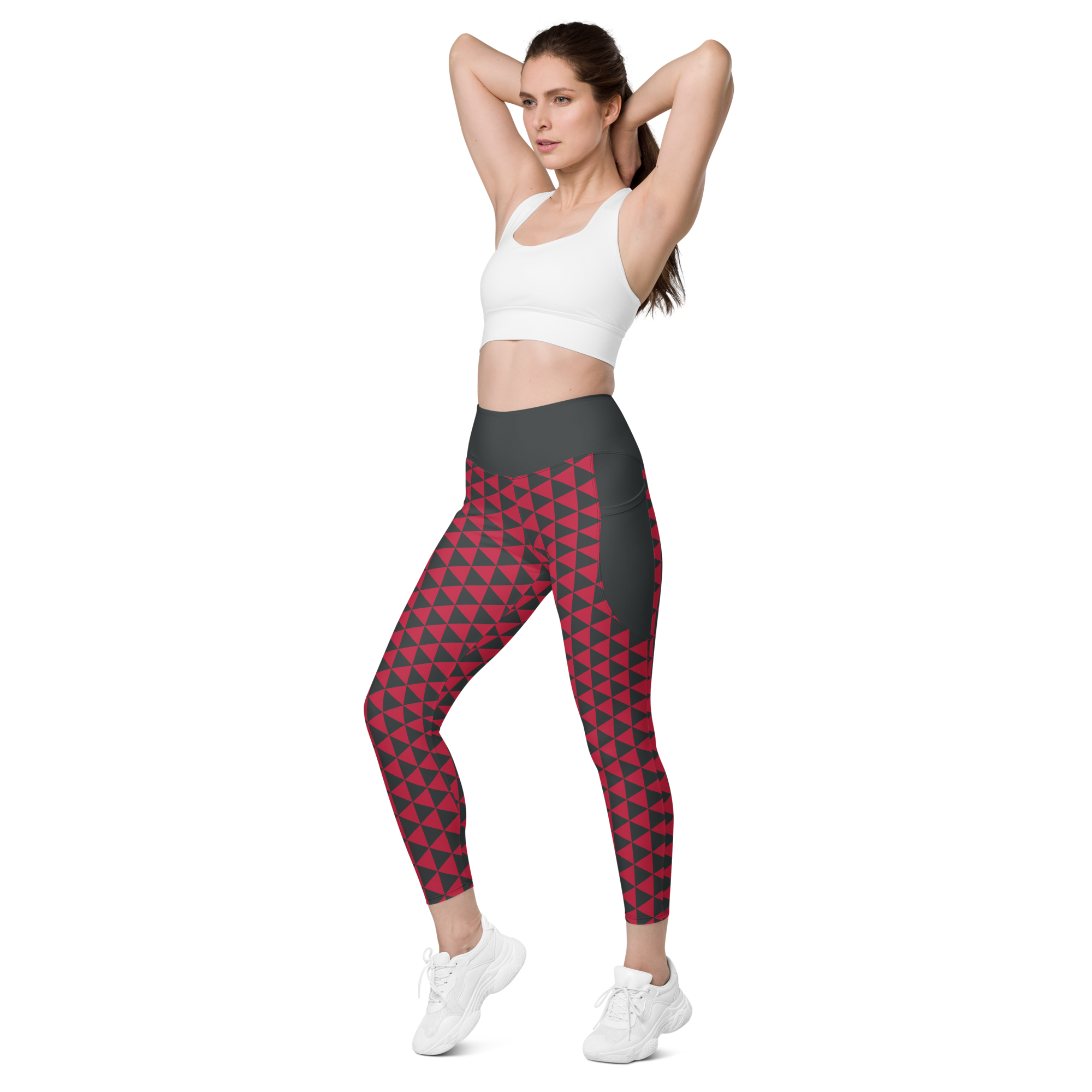 Red Uroko Leggings with pockets - Oni Threads