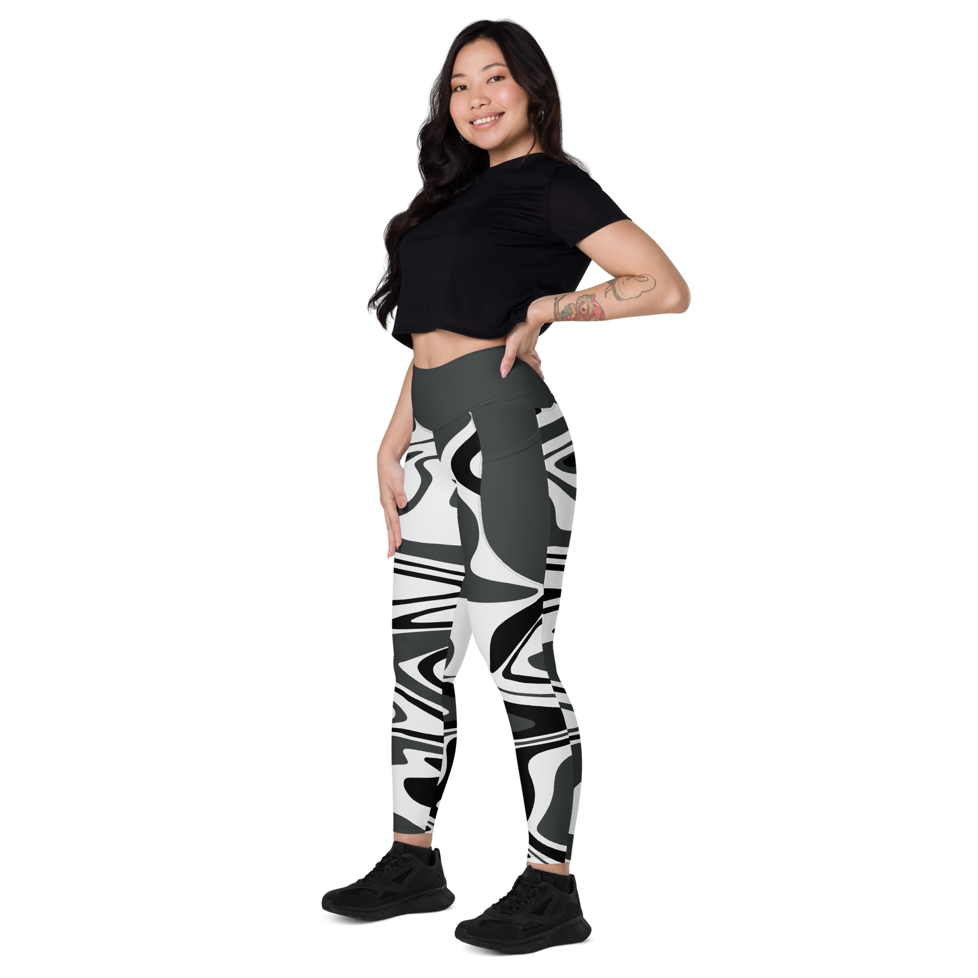 Charcoal Suminagashi Leggings with pockets - Oni Threads