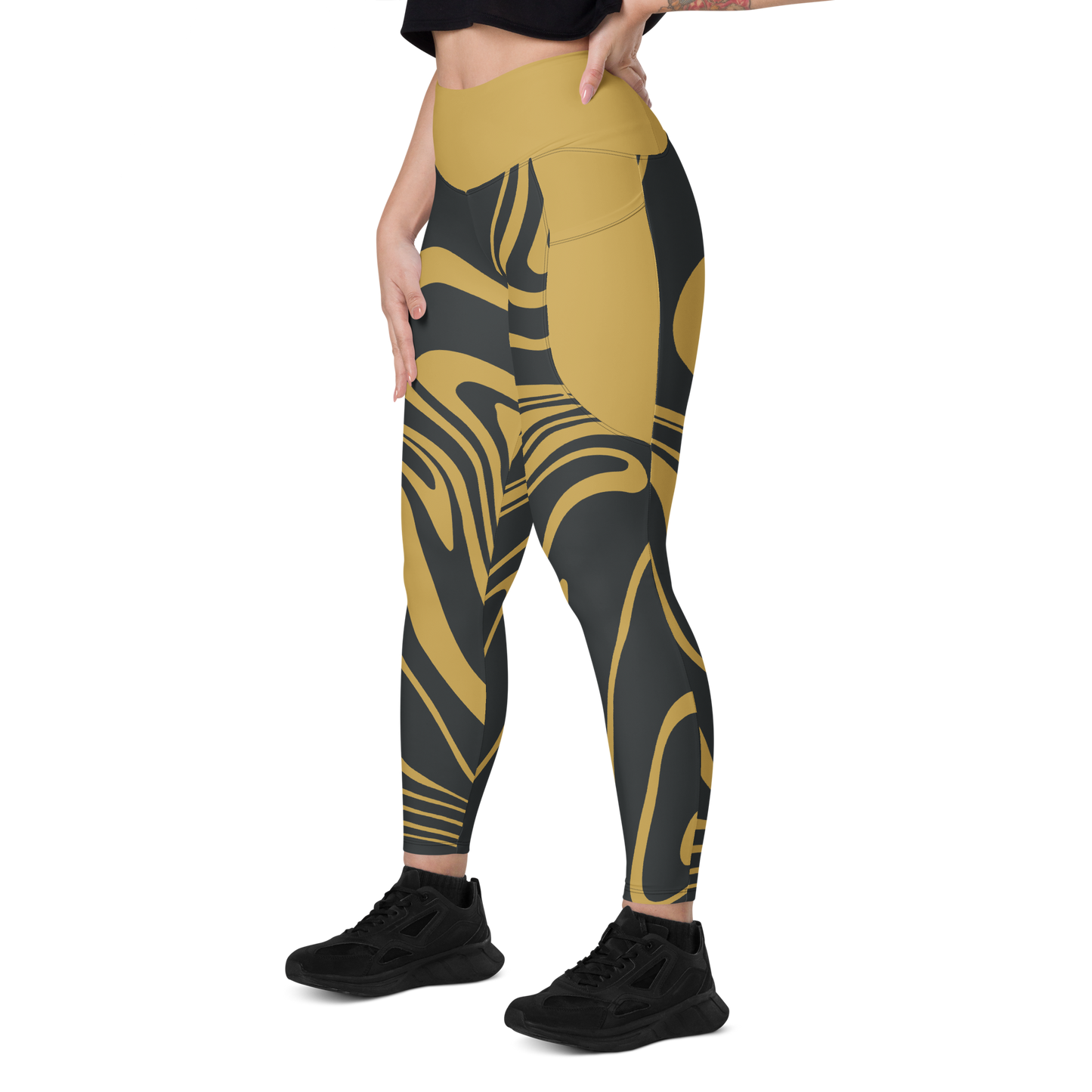 Gold Suminagashi Leggings with pockets - Oni Threads