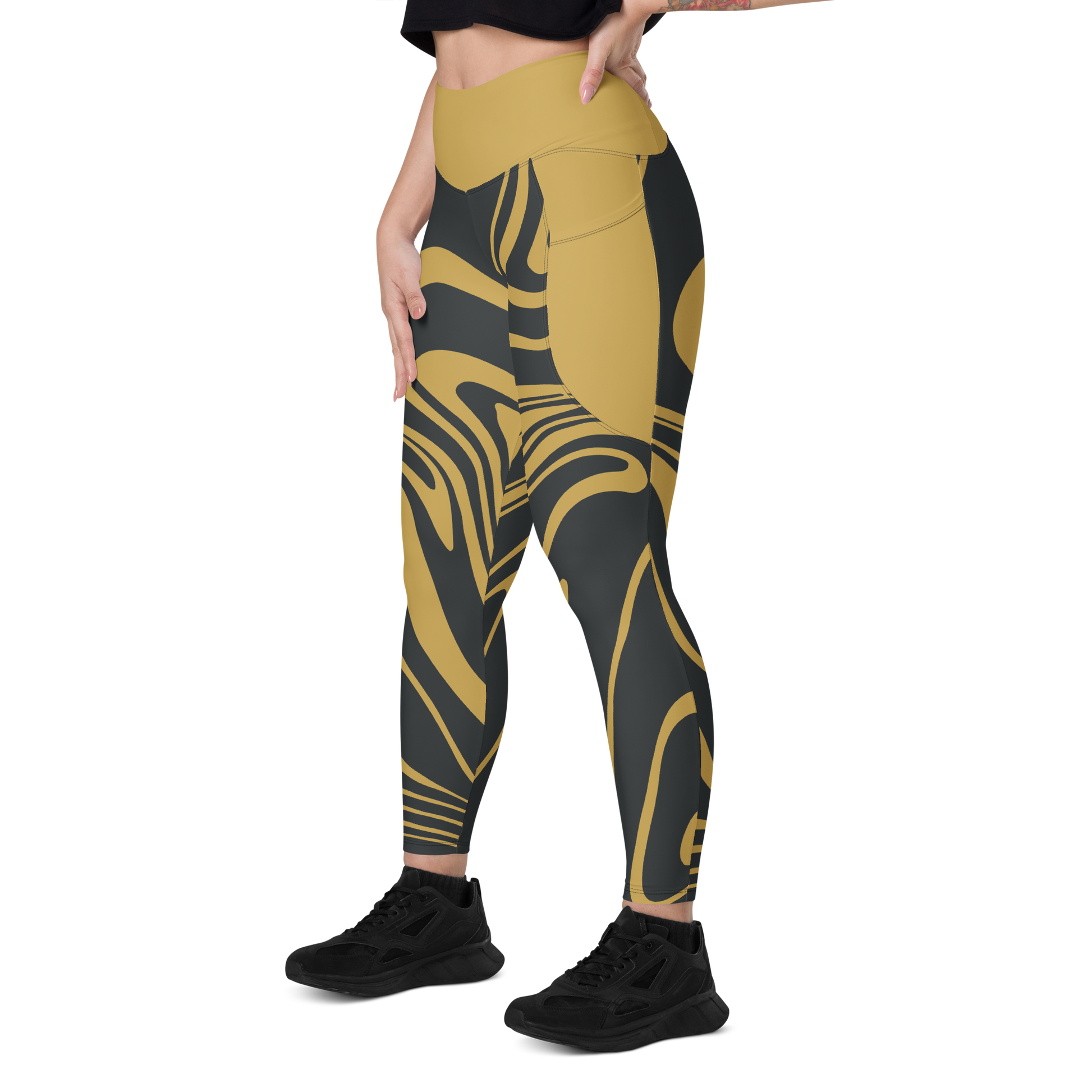 Gold Suminagashi Leggings with pockets - Oni Threads