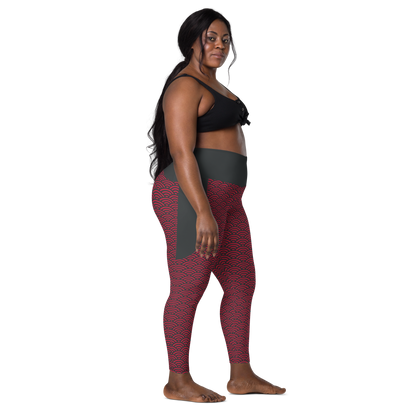 Red Seigaiha Leggings with pockets - Oni Threads