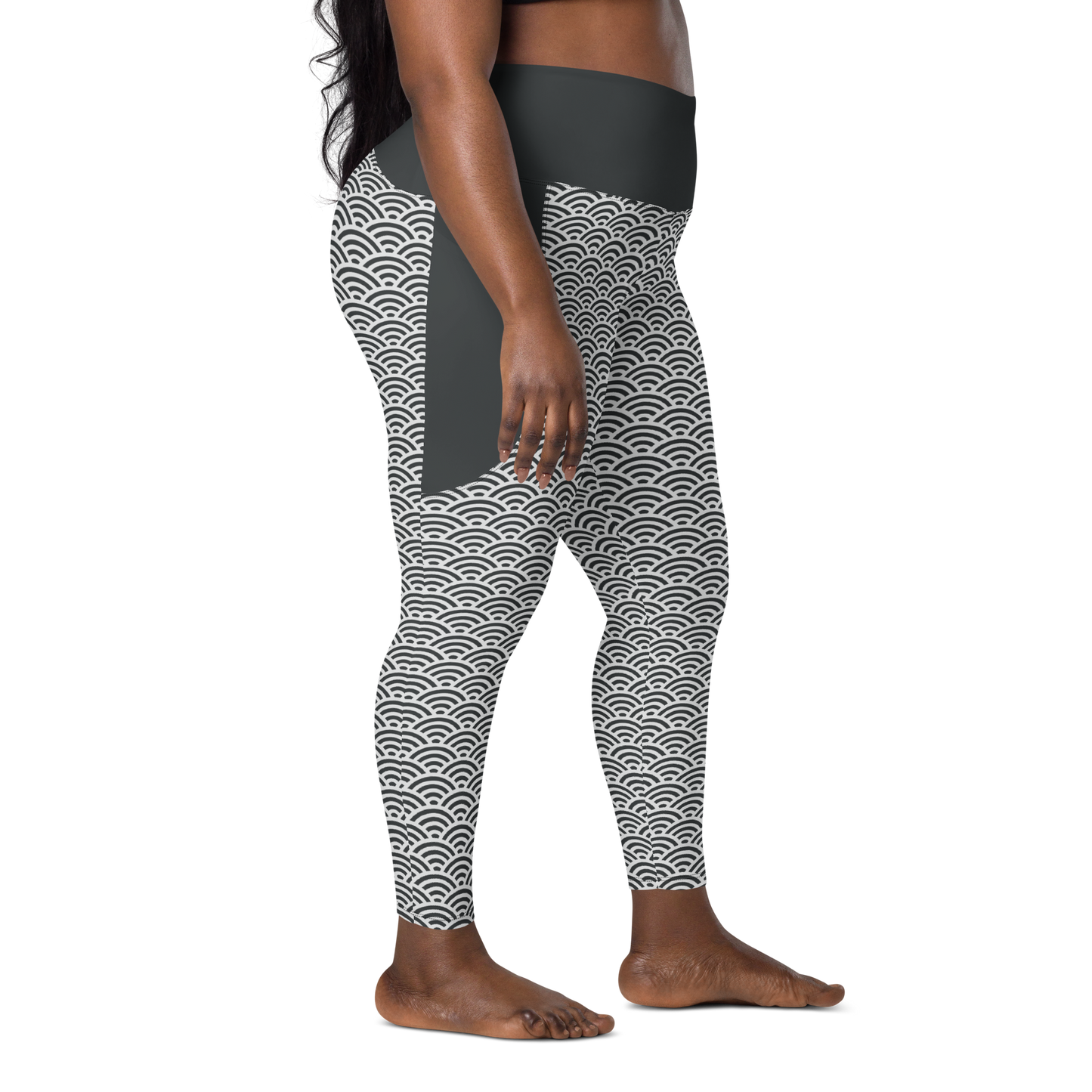 White Seigaiha Leggings with pockets - Oni Threads