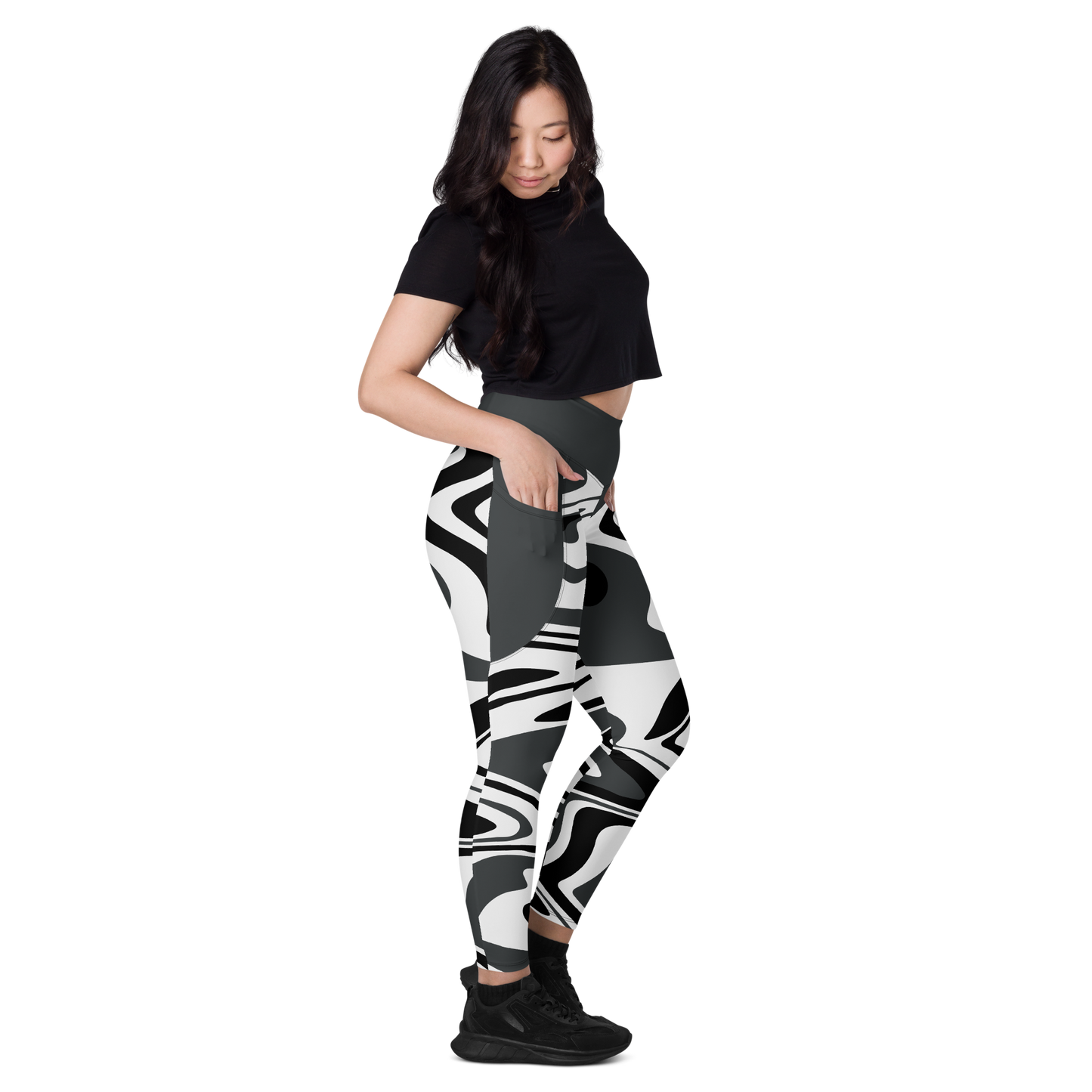 Charcoal Suminagashi Leggings with pockets - Oni Threads